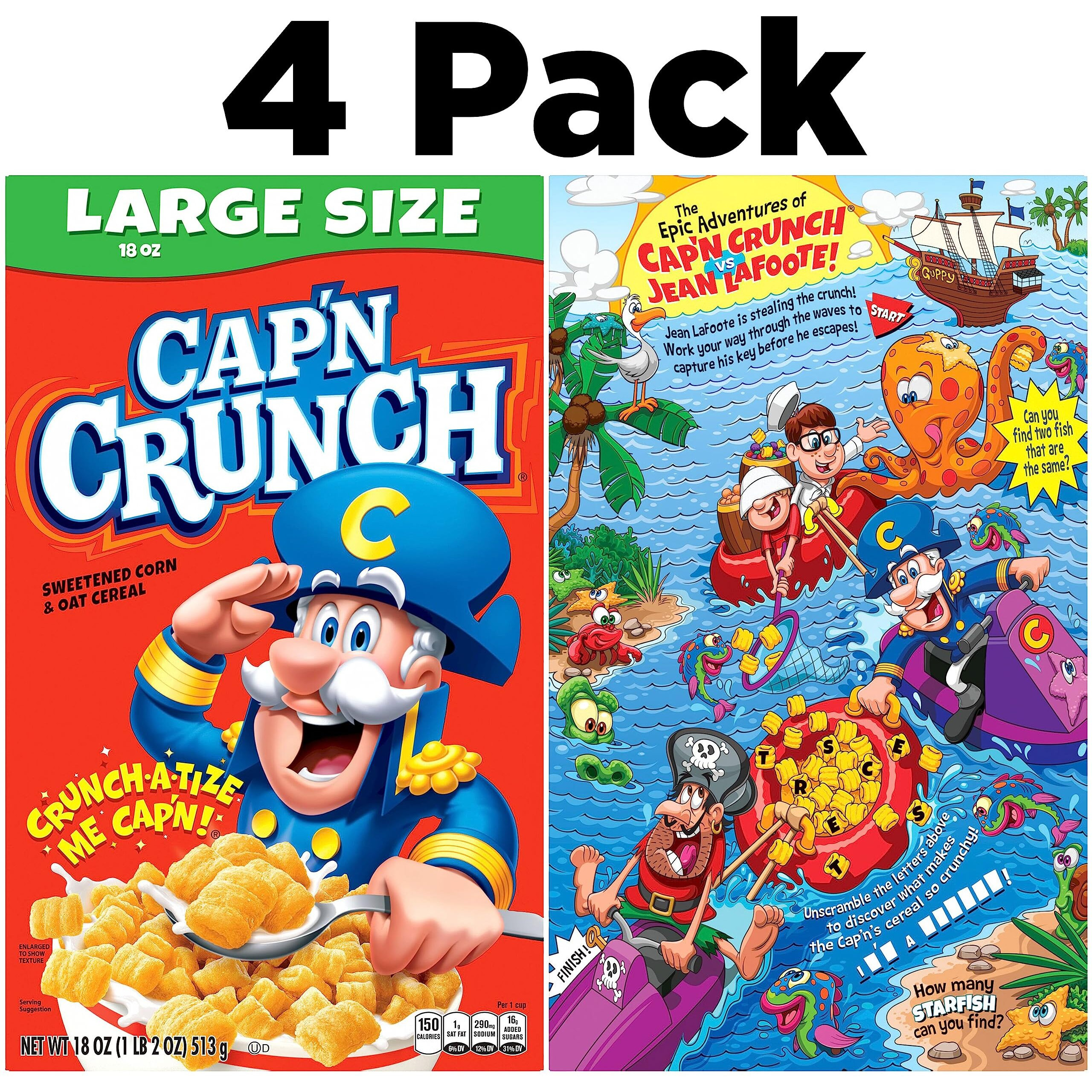 Capn Crunch Cereal, Original, Boxes, 18 Oz, Pack Of 4