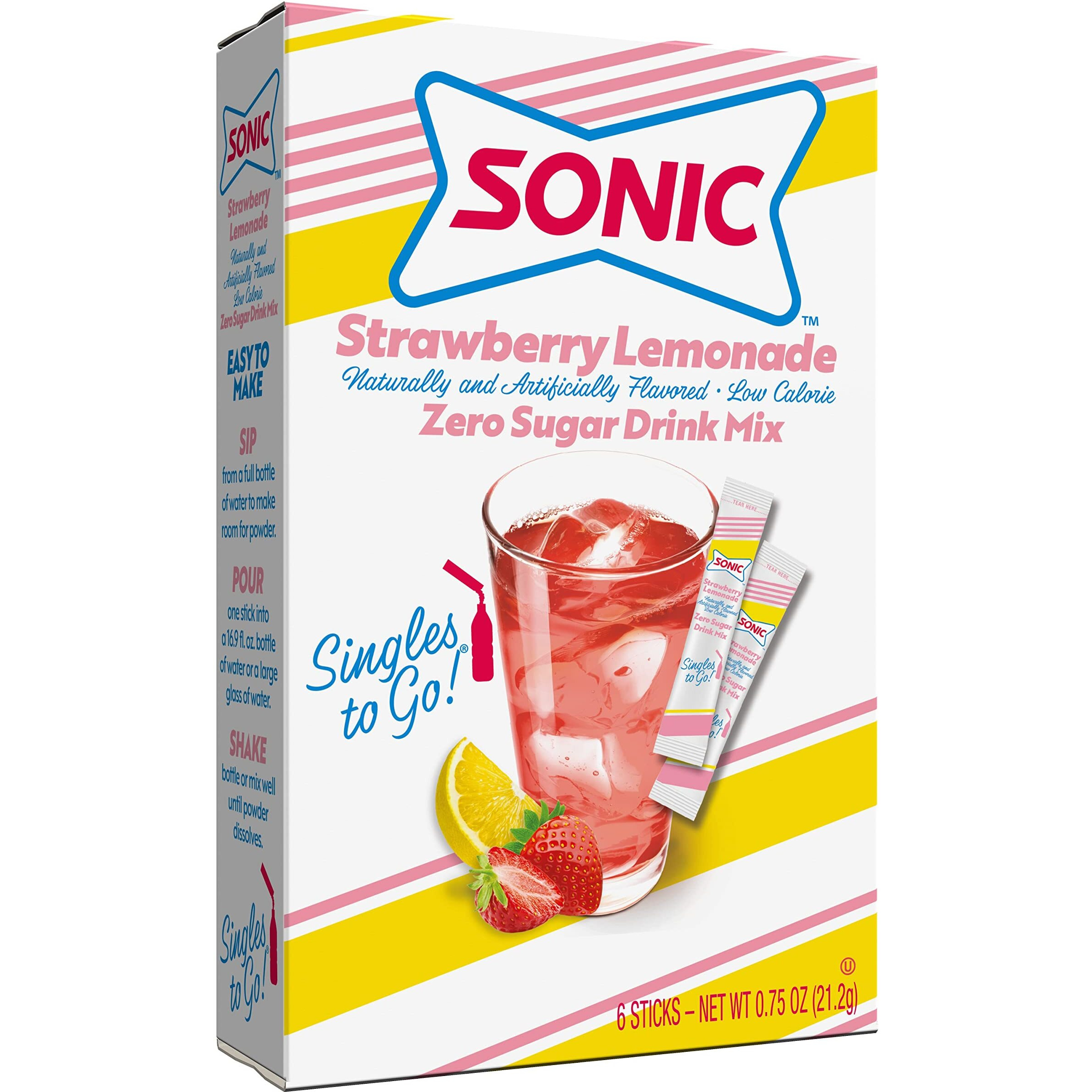 Sonic Singles To Go Powdered Drink Mix, Strawberry Lemonade, 6 Sticks Per Box, 12 Boxes (72 Sticks Total)