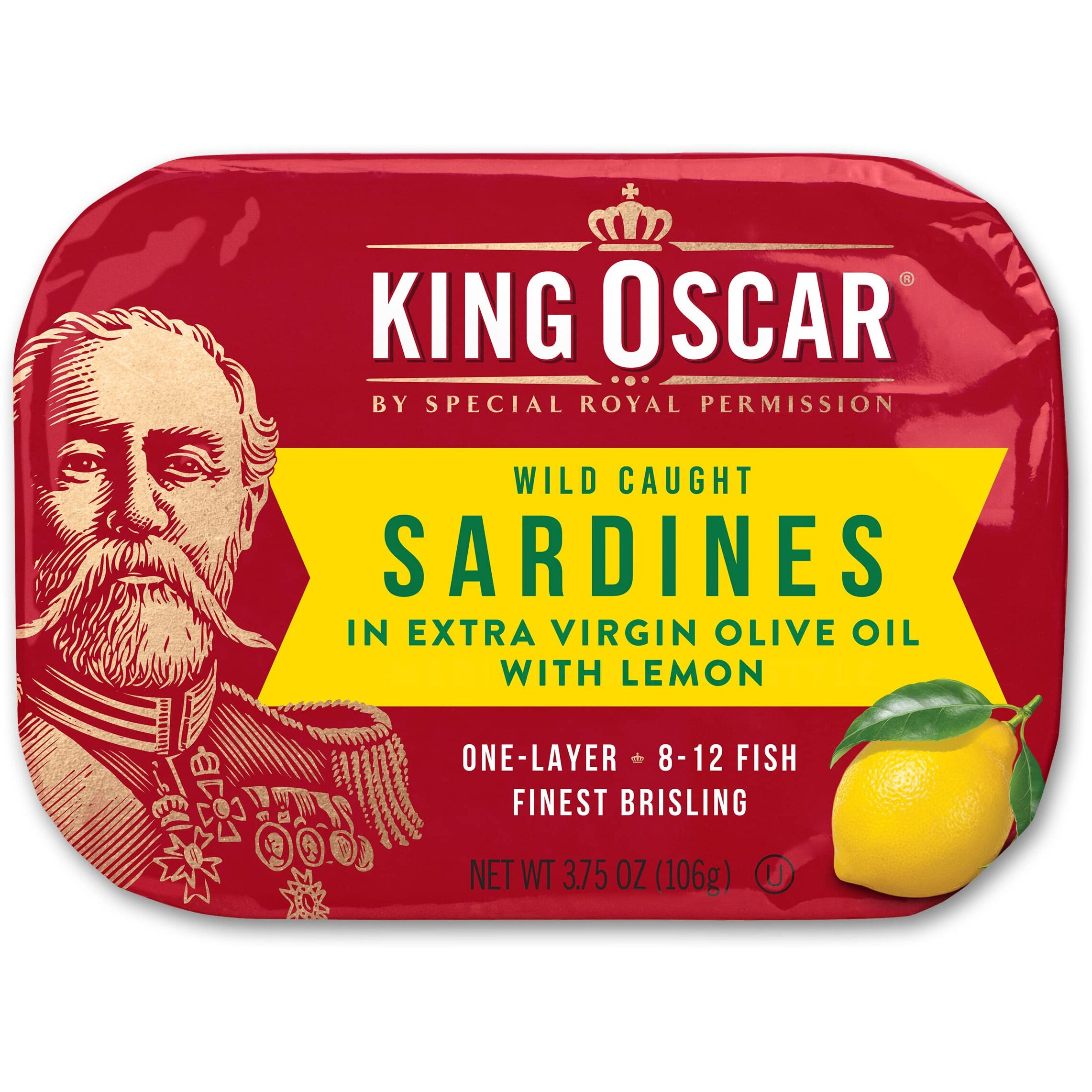 King Oscar Brisling Sardines In Extra Virgin Olive Oil, Lemon, 3.75-Ounce Cans (Pack Of 12)