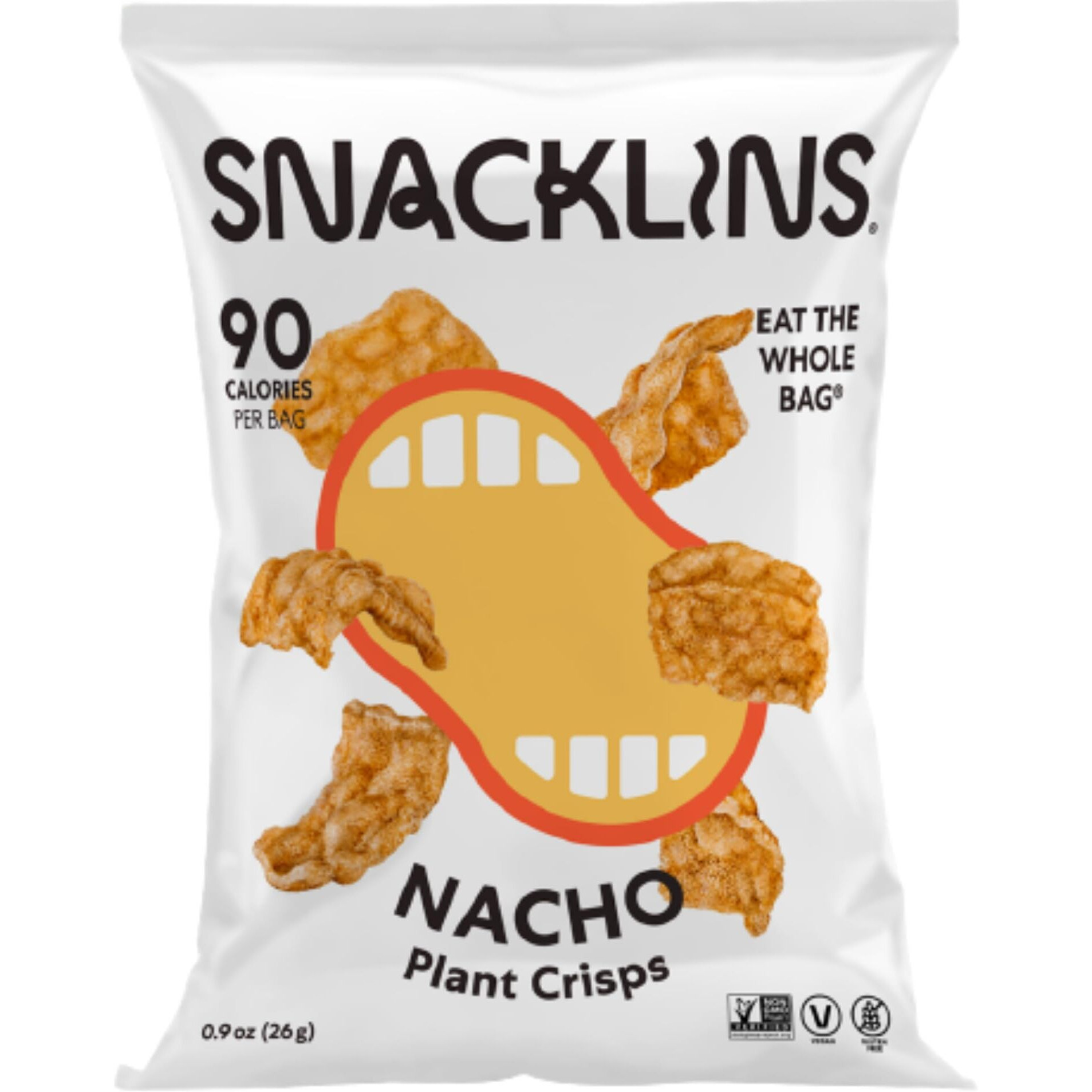 Snacklins Plant Based Crisps Nacho - Gluten Free, Grain Free, 100% Kosher, Vegan Healthy Snacks, Crunchy Puffed Snack, Just 90 Calories Per Bag - .9Oz Bag (Case Of 12)
