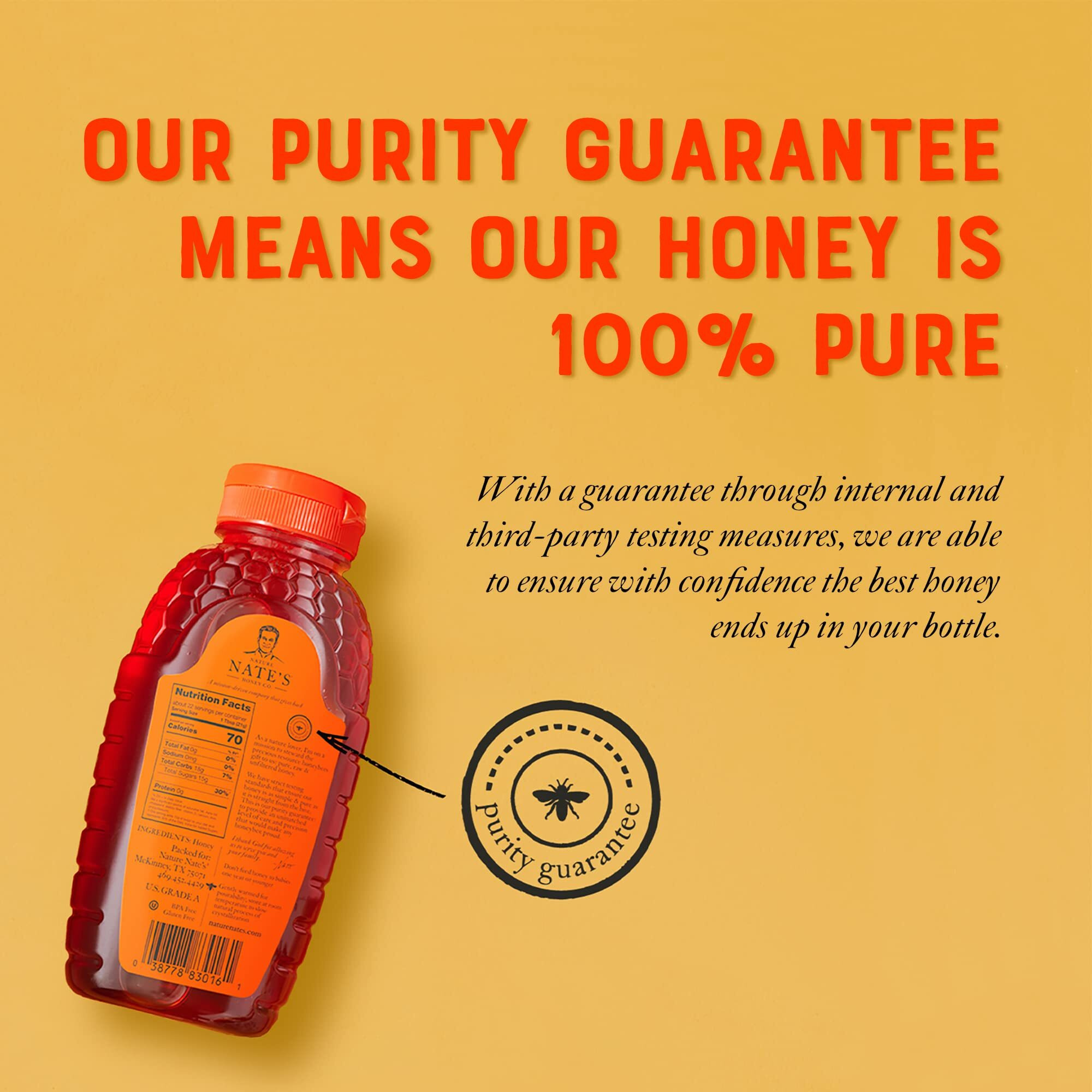 Nate's 100% Pure, Raw & Unfiltered Honey, Award-Winning Taste - 8 Oz Squeeze Bottle (4 Pack)
