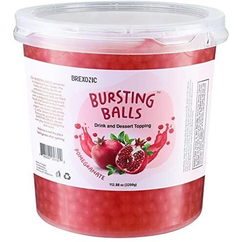 Pomegranate Boba Pearls, Pomegranate Popping Boba Bursting Boba, Pomegranate Bubble Tapioca Pearls For Bubble Tea (Pomegranate, 7 Lb Pack Of 1)