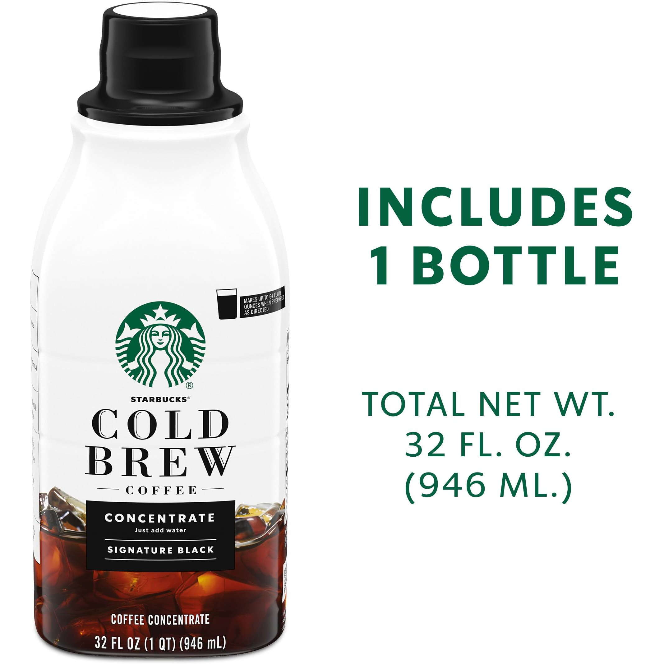 Starbucks Cold Brew Coffee Concentrate, Signature Black, 100% Arabica, Multi-Serve Bottle (32 Fl Oz)