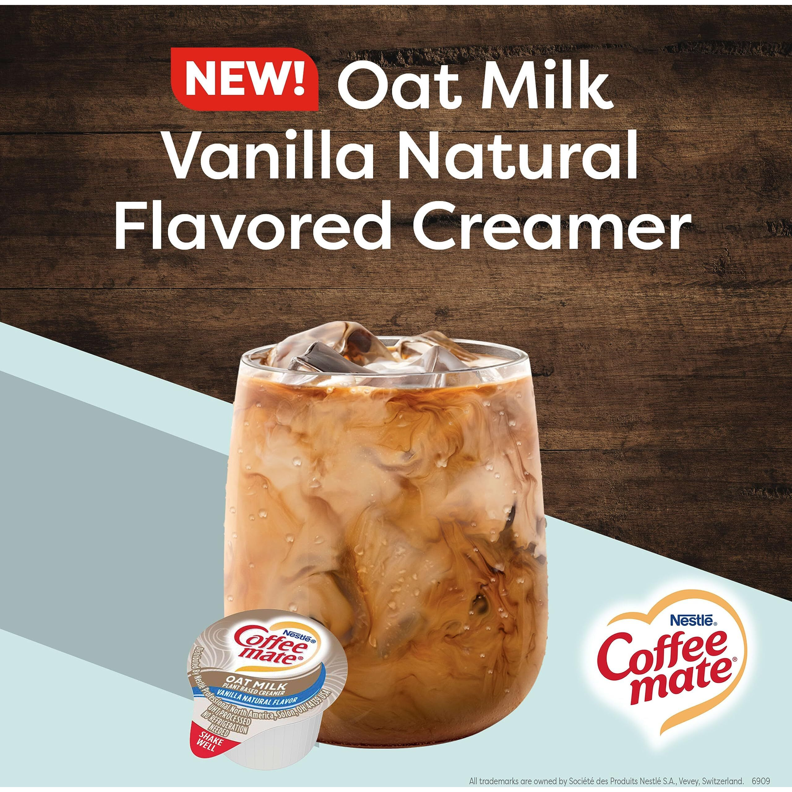 Nestle Coffee Mate Coffee Creamer, Oat Milk, Vanilla Natural Flavor, Liquid Creamer Singles, Plant-Based, Non Dairy, No Refrigeration, 0.375 Fl Oz Tubs (Pack Of 200)
