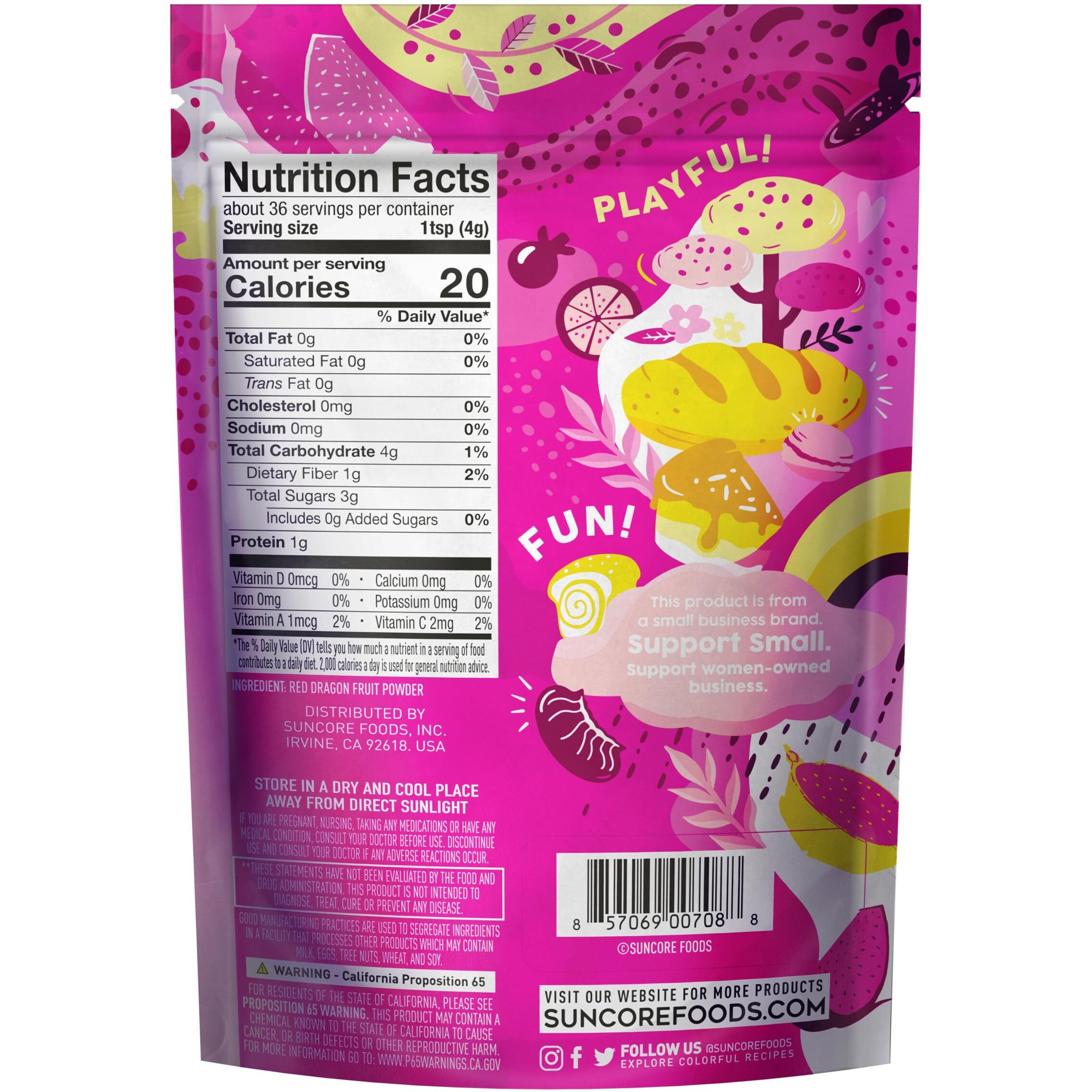 Suncore Foods Pink Pitaya Powder, Pink Food Coloring Powder, Gluten-Free, Non-Gmo, 5Oz (1 Pack)