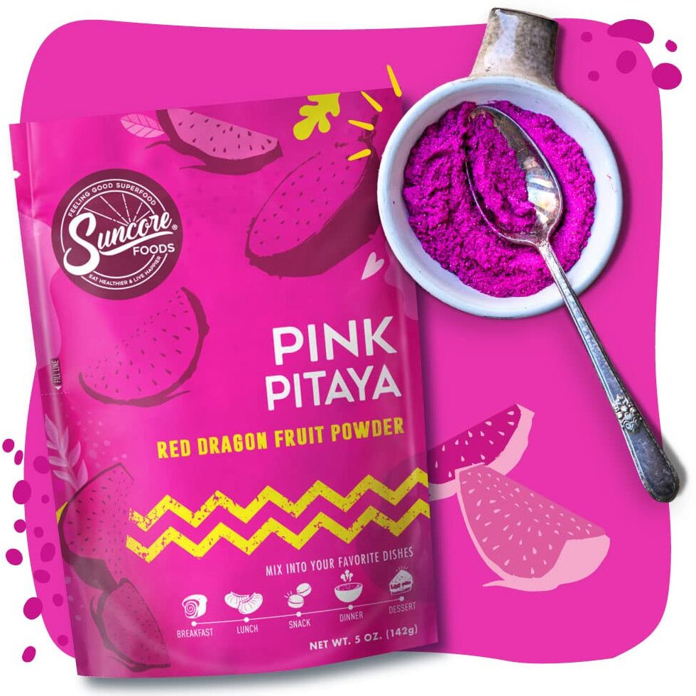 Suncore Foods Pink Pitaya Powder, Pink Food Coloring Powder, Gluten-Free, Non-Gmo, 5Oz (1 Pack)