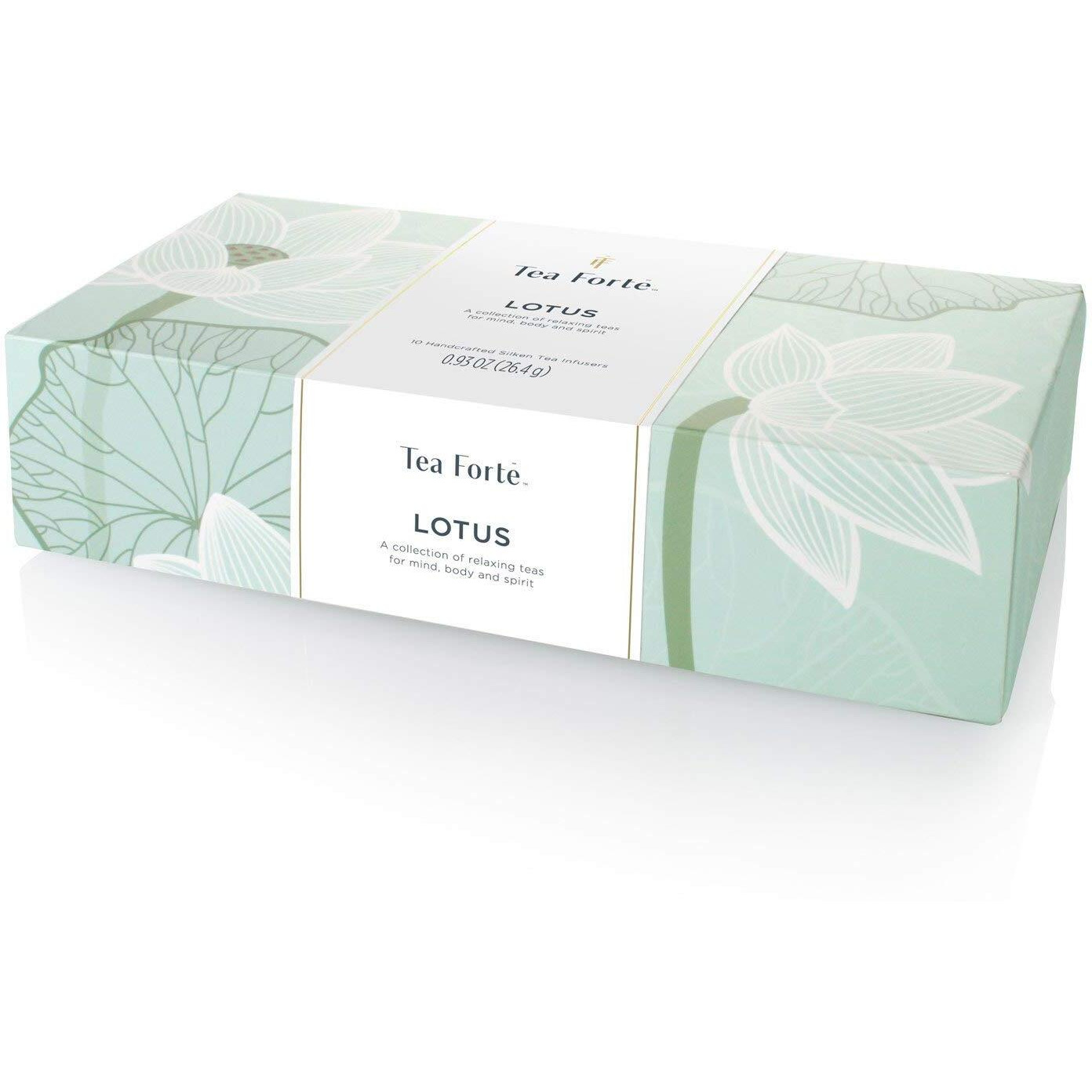 Tea Forte Lotus Relaxing Organic Tea, Petite Presentation Box, Sampler Gift Set With Handcrafted Pyramid Infuser, 10 Count (Pack Of 1)