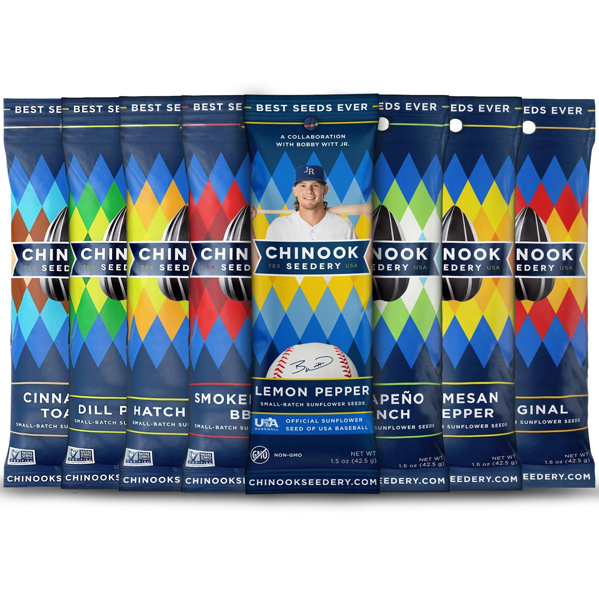 Chinook Seedery Roasted Jumbo Sunflower Seeds - 8 Flavor Sampler Pack - 1.5 Ounce (Pack Of 8) Flavored Seeds Keto Snacks - Best For Snack Packs - Gluten Free, Non Gmo Snack Food Gifts