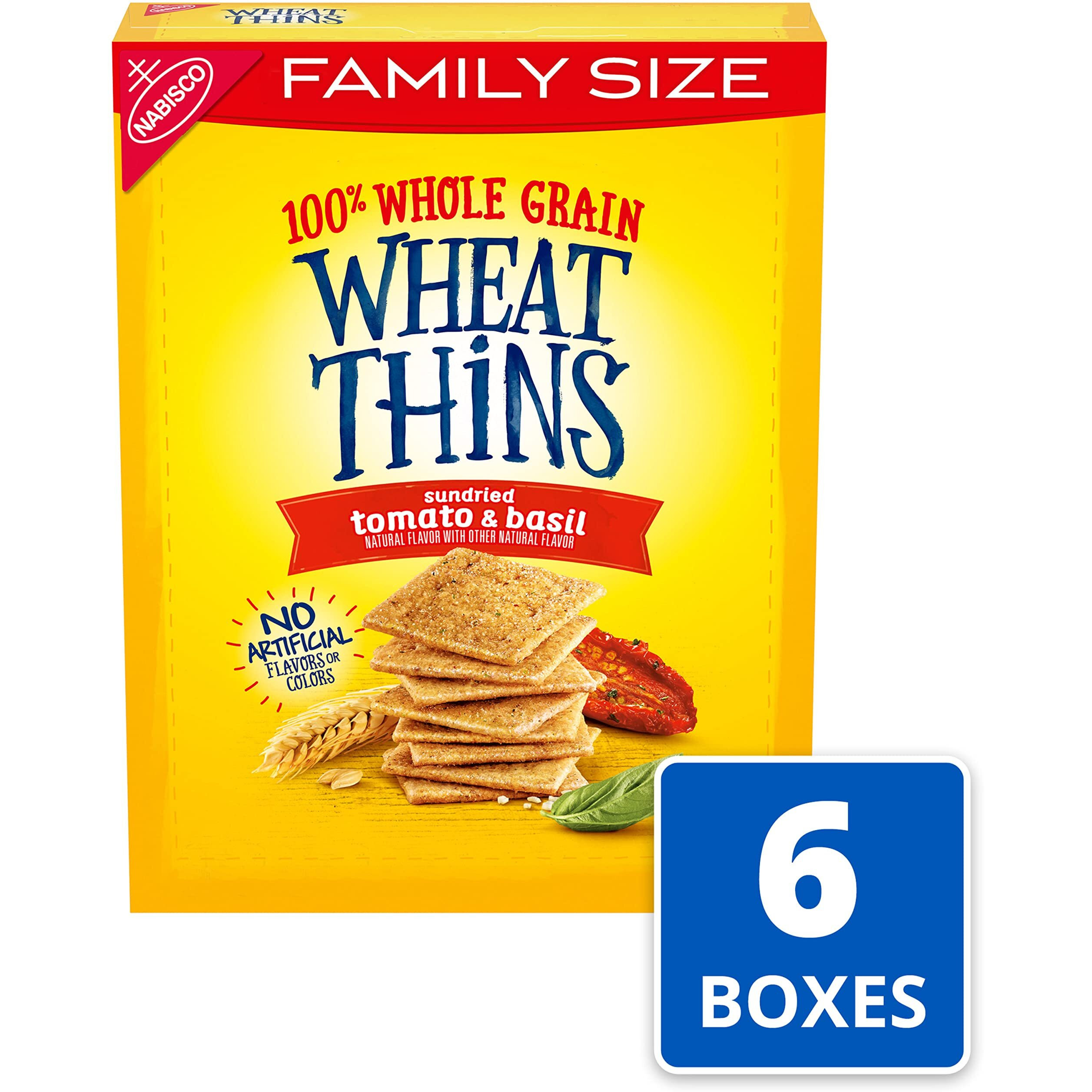 Wheat Thins Sundried Tomato & Basil Whole Grain Wheat Crackers, Family Size, 6 -13 Oz Boxes