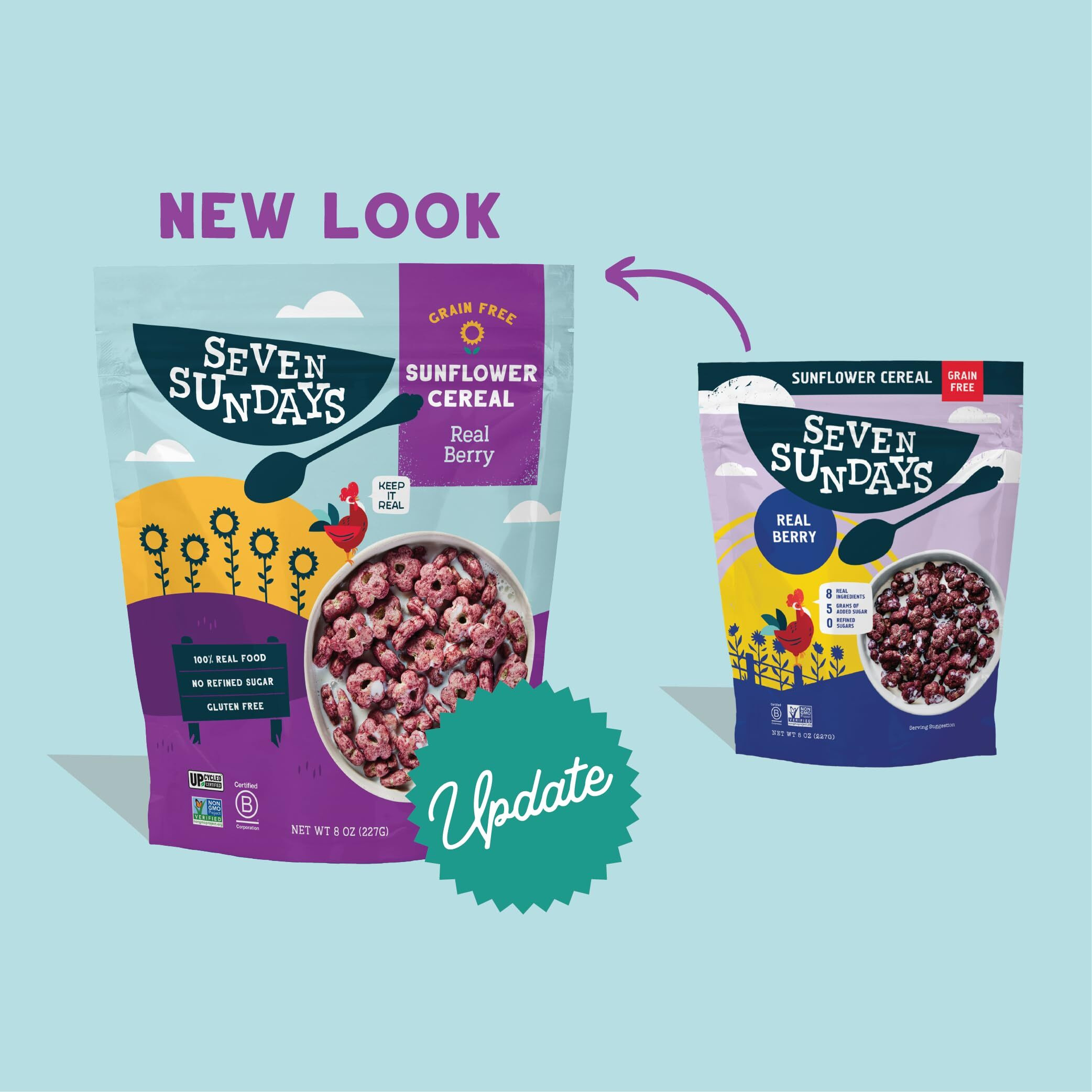 Seven Sundays Sunflower Cereal, Real Berry, 8 Oz Bag (Pack Of 3), Grain & Gluten Free, 5G Upcycled Protein, 0G Refined Sugar, Crunchy Fruity Snack
