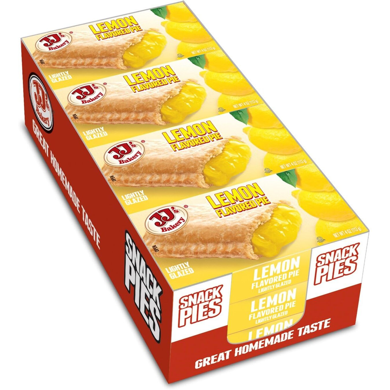 Jj's Bakery Lemon Pie Snack Pies, Individual Dessert, Fresh-Baked, Nut-Free, Kosher Parve, 4 Oz Each (Pack Of 12)
