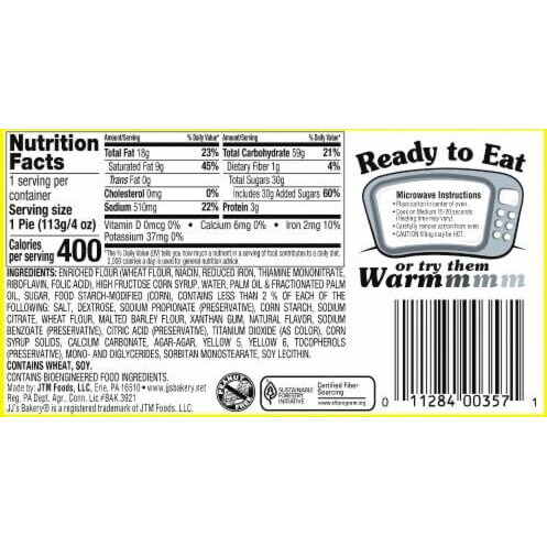 Jj's Bakery Lemon Pie Snack Pies, Individual Dessert, Fresh-Baked, Nut-Free, Kosher Parve, 4 Oz Each (Pack Of 12)