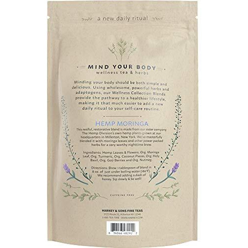 Harney & Sons Hemp Moringa | Deep Sleep Wellness Blend With Hemp, Moringa, Holy Basil & Herbs, 10 Oz Bag