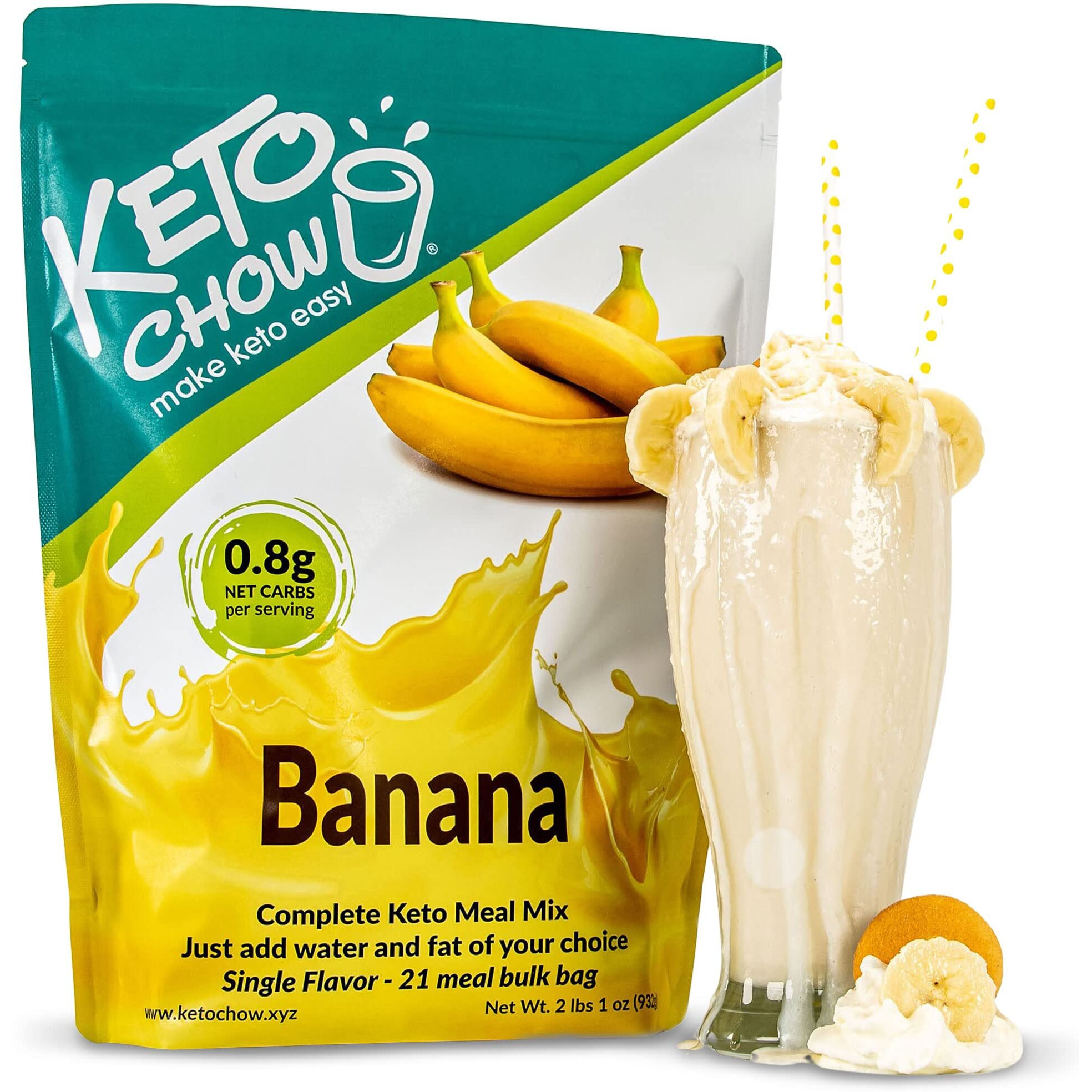 Keto Chow Banana | Keto Meal Replacement Shake | Nutritionally Complete | Low Carb | Delicious Easy Meal Substitute | You Choose The Fat | 21 Meal Bulk Pack