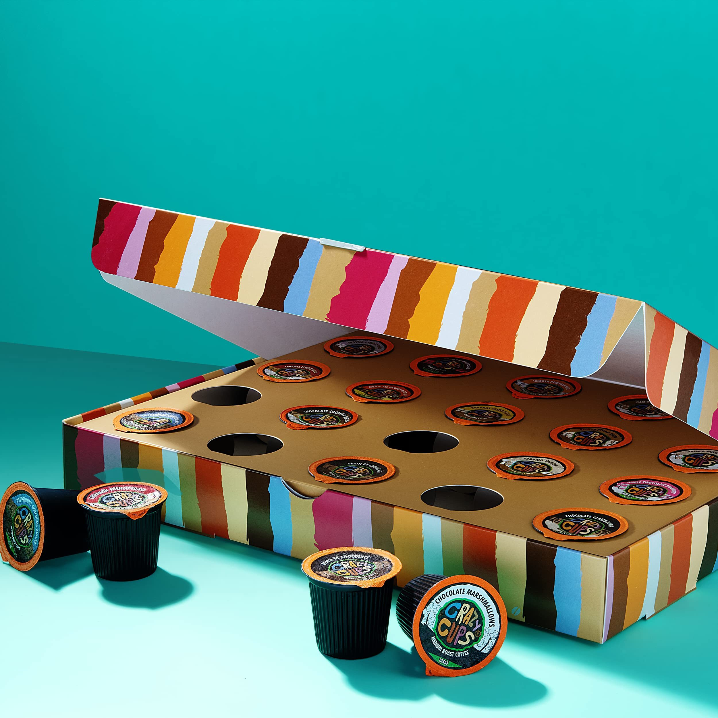 Crazy Cups Deluxe Holiday Decaf Flavored Coffee Gift Box, Assorted Flavored Decaf Coffee For Keurig K-Cups Machines, Medium Roast Coffee In Recyclable Pods, 30 Count