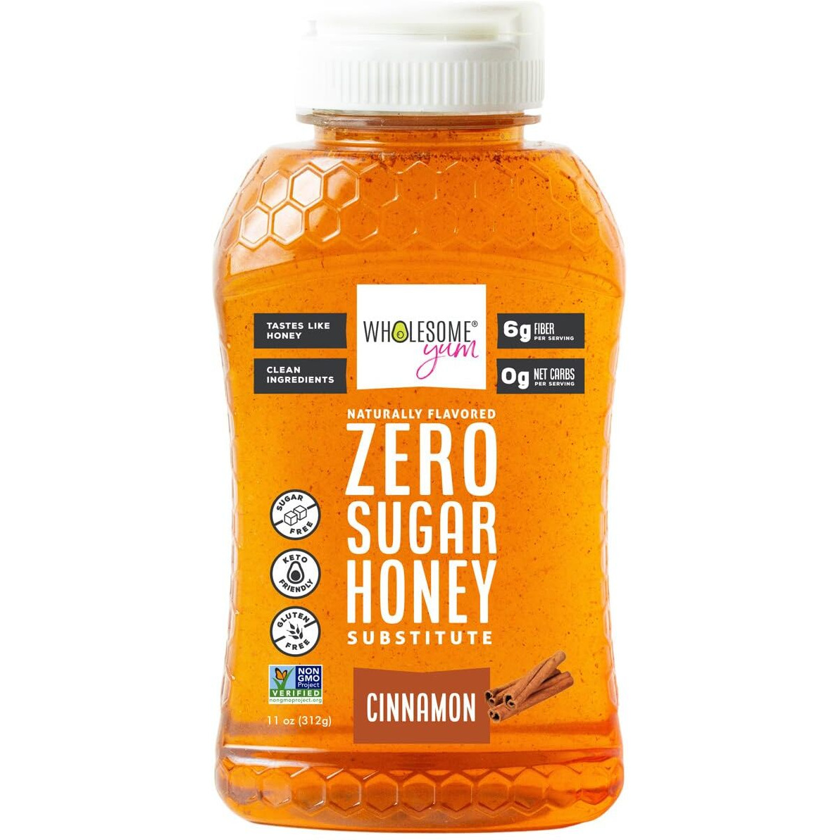 Wholesome Yum Cinnamon Zero Sugar Honey Substitute (Keto Honey) - Natural Sugar Free Honey Alternative With Monk Fruit & Allulose - 0 Net Carbs, Non-Gmo, Gluten Free, No Aftertaste (11 Oz)