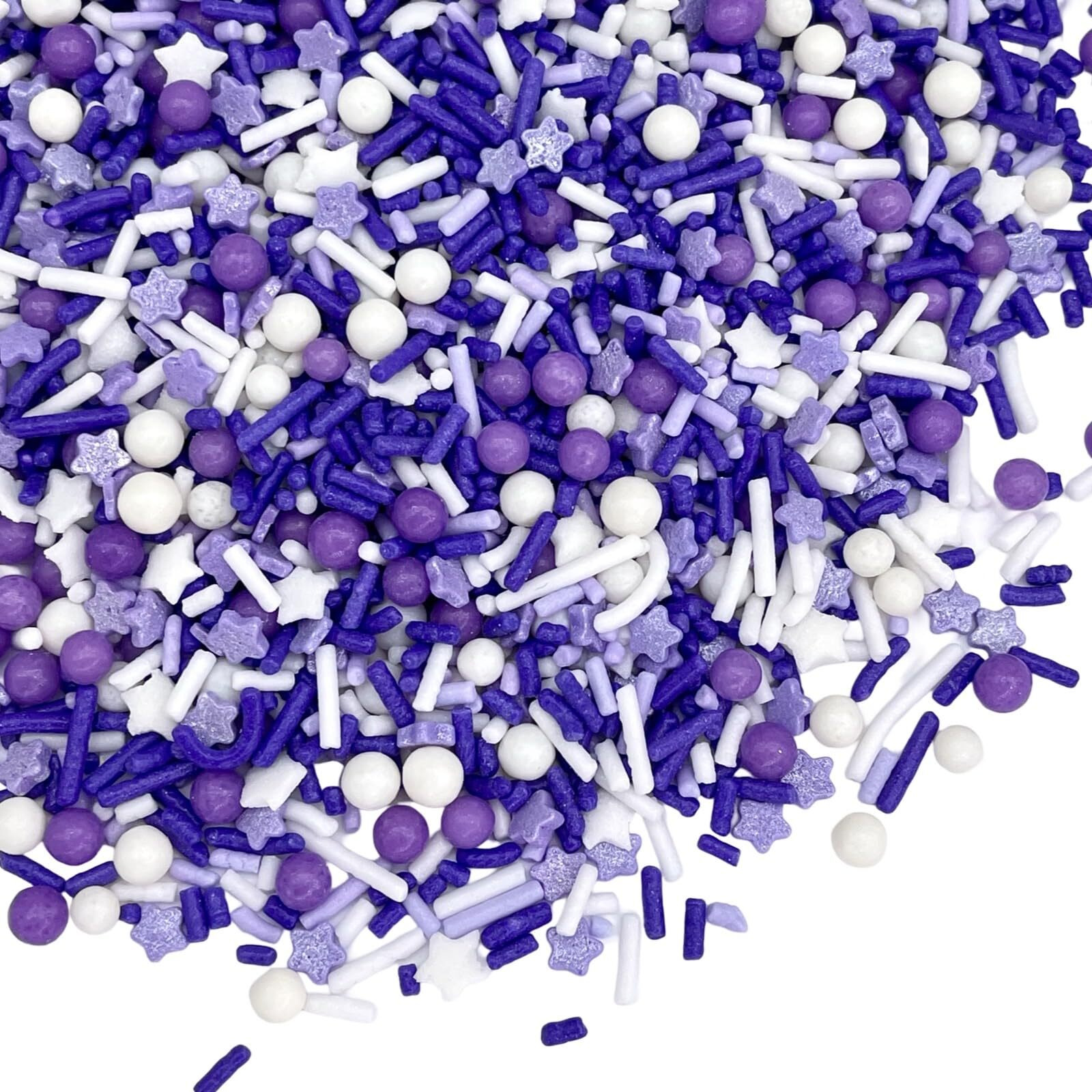 Manvscakes Sprinkles- Edible Cake And Cupcake Sprinkles With Assorted Shapes And Sizes, Metallic Sprinkle Mix For Cookies, Ice Cream, Cake And Cupcake Decorating, 4 Oz (Purple And Silver)
