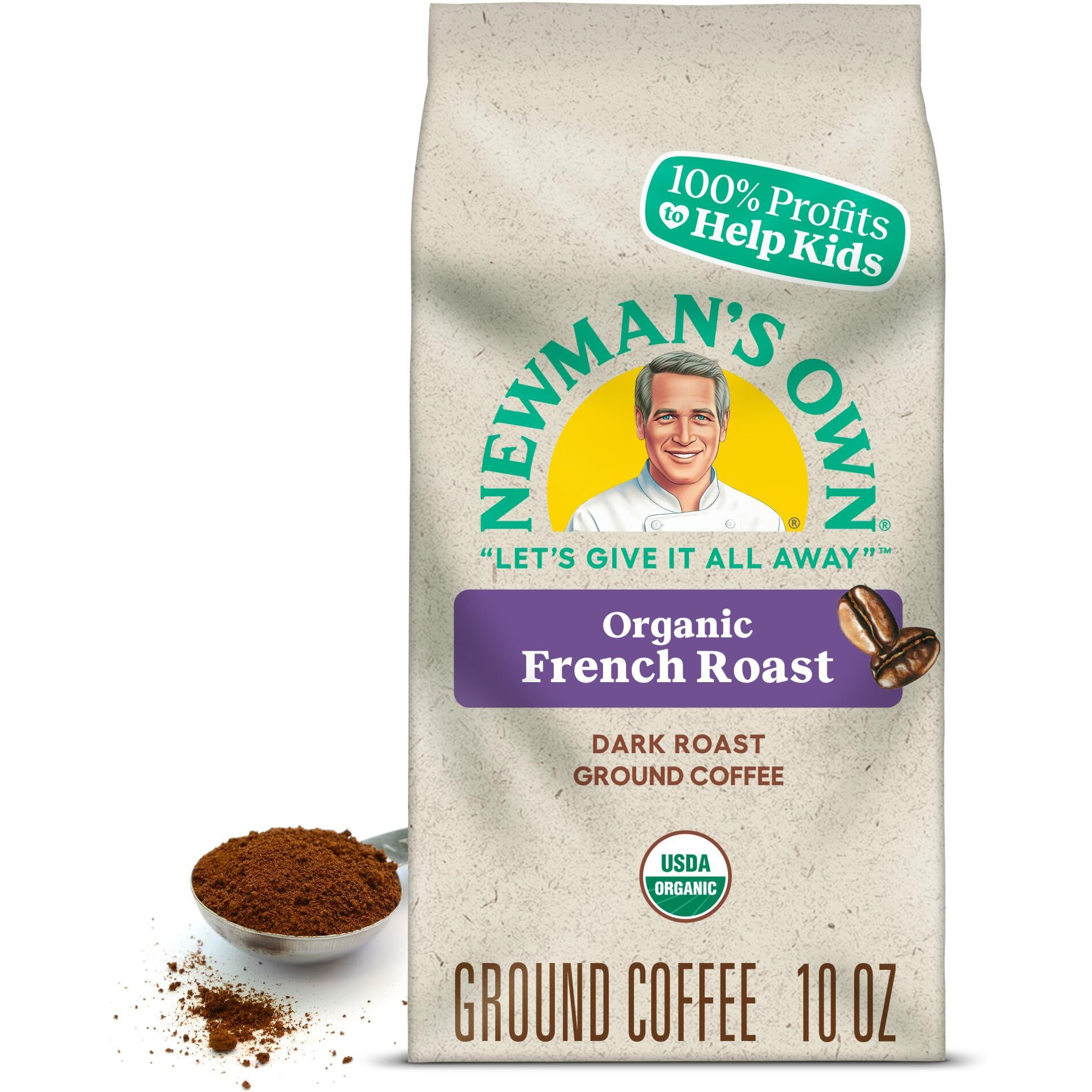 Newman's Own Organics Newman's French Roast, Ground Coffee, Fair Trade Certified, Dark Roast, Bagged 10Oz
