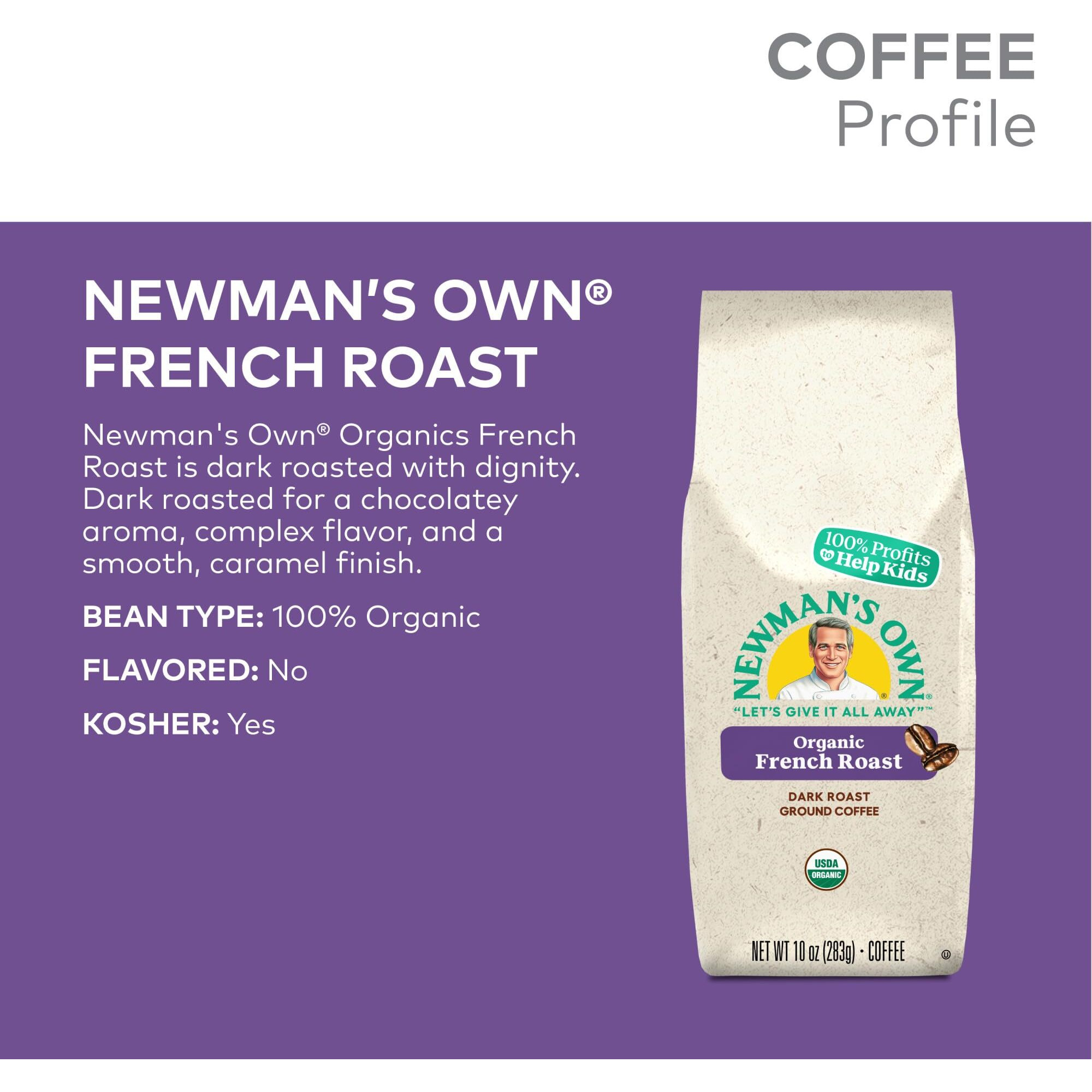 Newman's Own Organics Newman's French Roast, Ground Coffee, Fair Trade Certified, Dark Roast, Bagged 10Oz