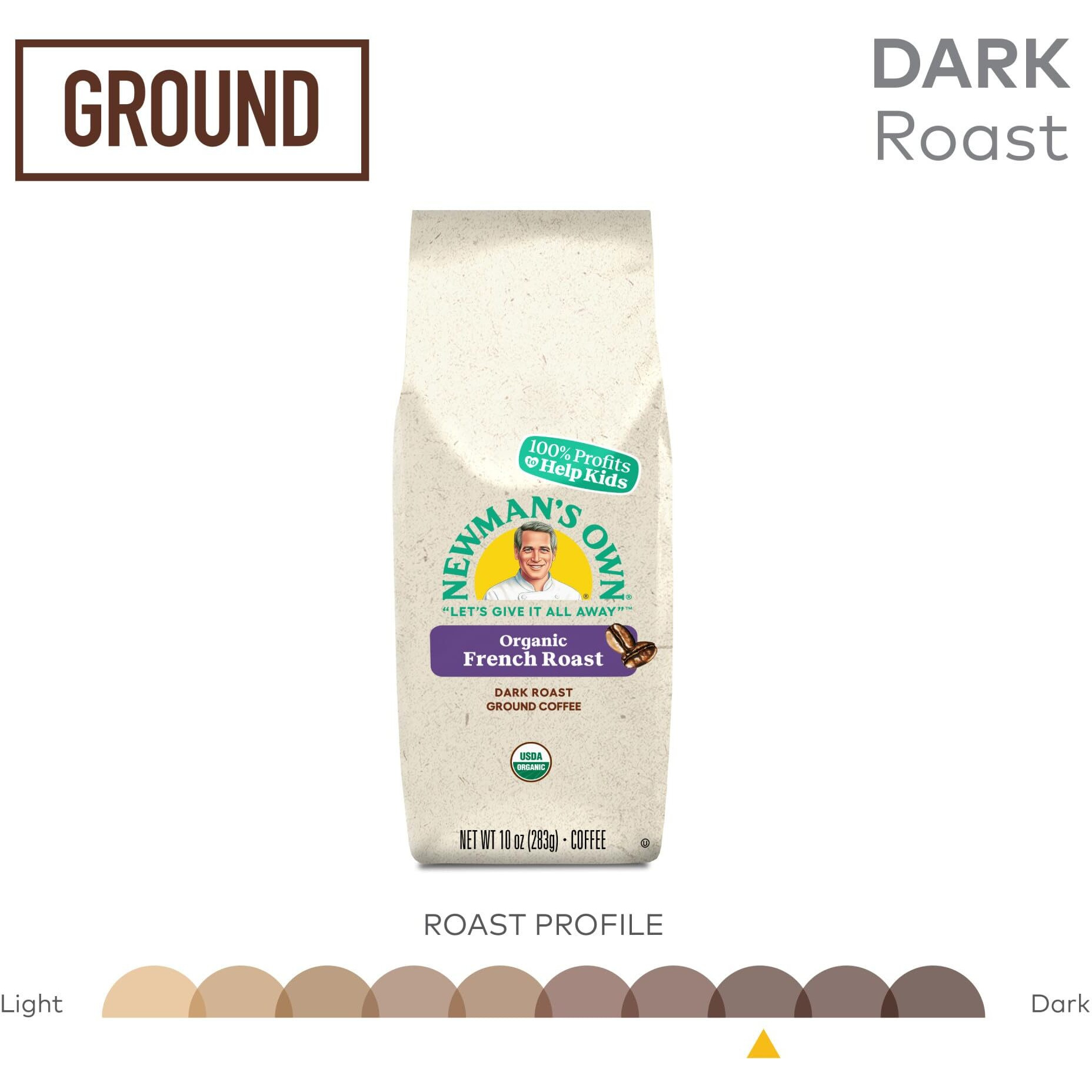 Newman's Own Organics Newman's French Roast, Ground Coffee, Fair Trade Certified, Dark Roast, Bagged 10Oz