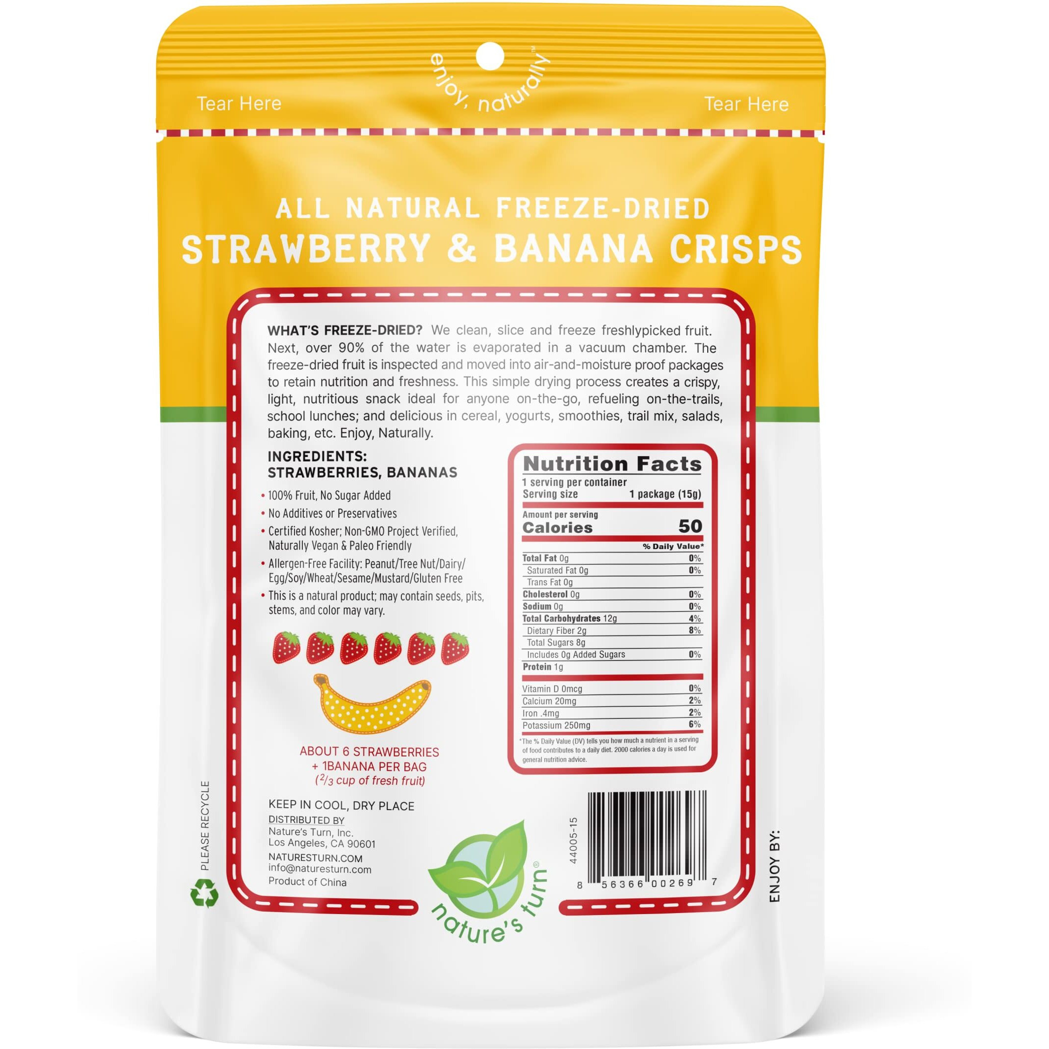 Nature's Turn Freeze-Dried Fruit Snacks, Strawberry Banana Crisps, Pack Of 6 (0.53 Oz Each)