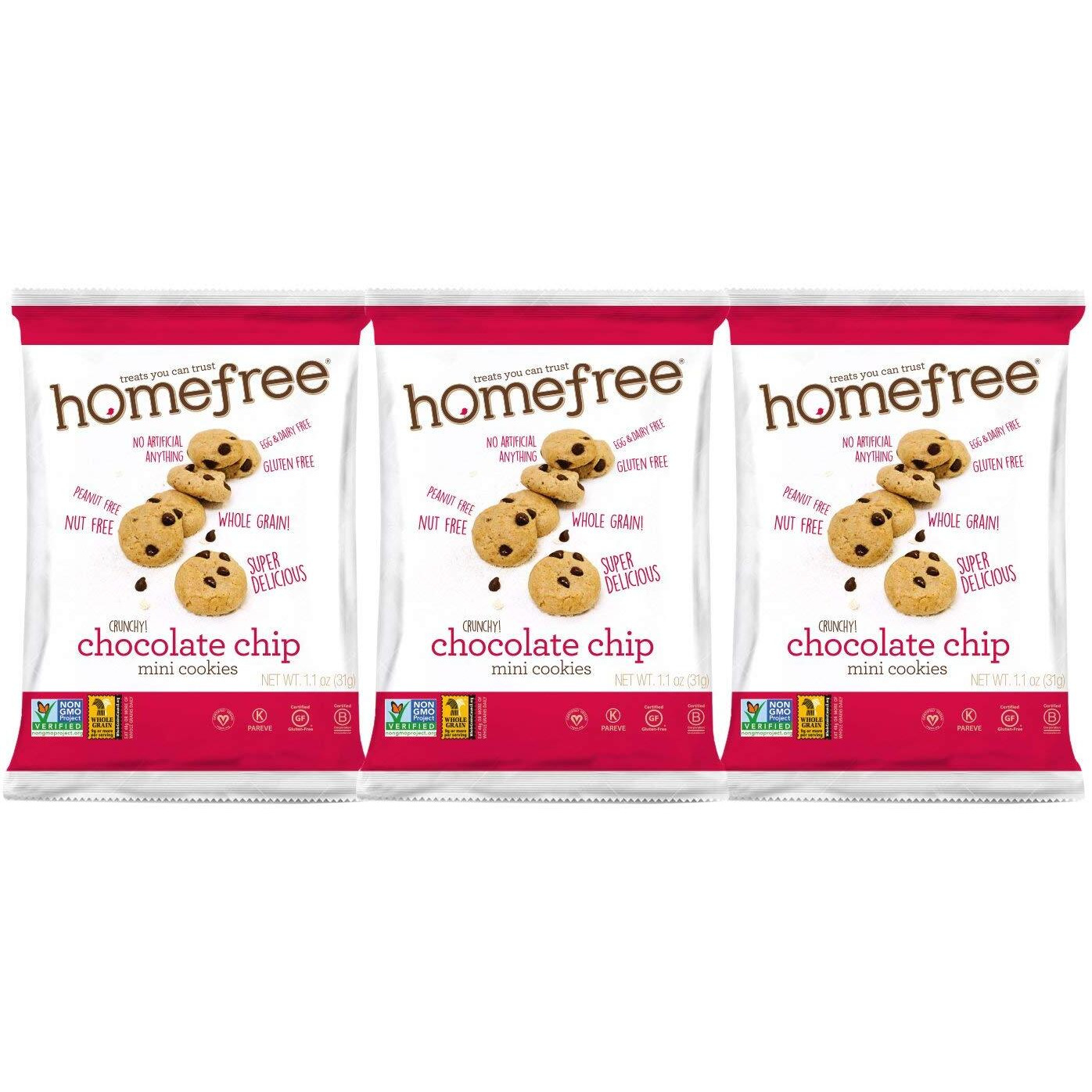 Homefree Mini Chocolate Chip Cookies, Gluten Free, Nut Free, Vegan, Individually Wrapped Packs, School Safe And Allergy Friendly Snack, 1.1 Oz. (Pack Of 30)