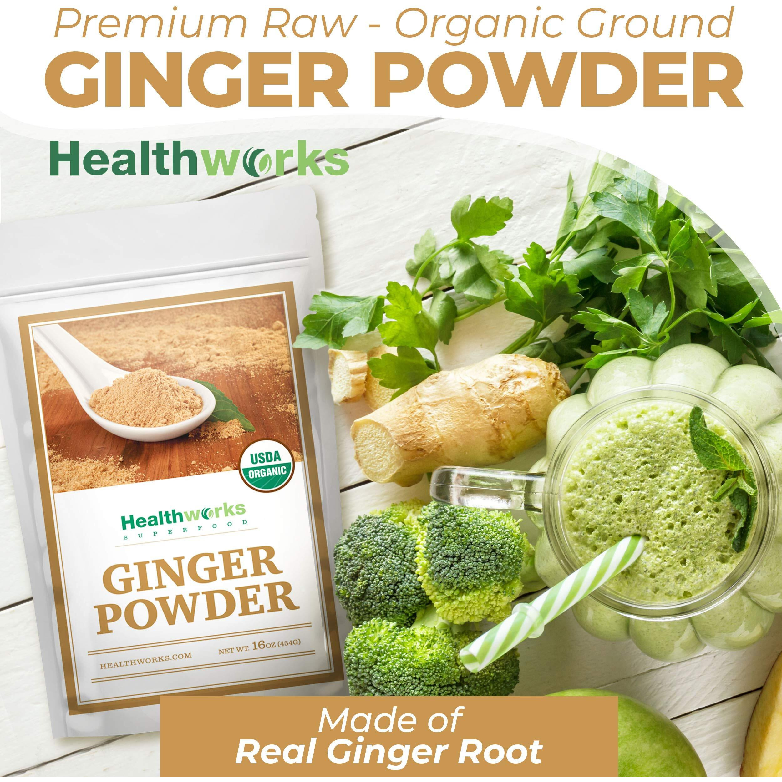 Healthworks Ginger Powder (16 Ounces / 1 Pound) | Ground | Raw | All-Natural & Certified Organic | Keto, Vegan | Great With Coffee, Tea & Juices | Superfood/Spice