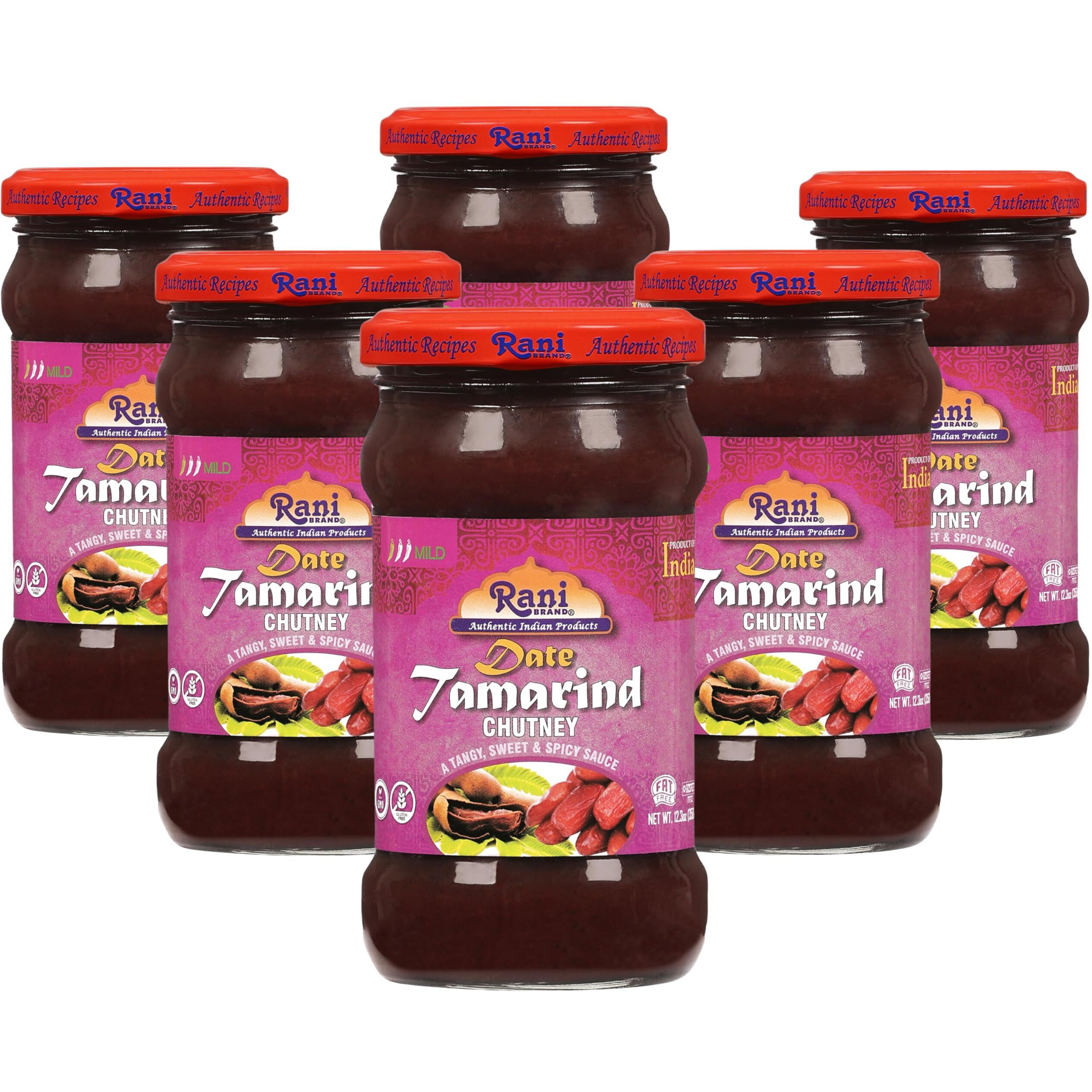Rani Dates & Tamarind (Imli) Chutney 12.3Oz (350G) Glass Jar, Ready To Eat, Vegan, Pack Of 5+1 Free ~ Gluten Free | Non-Gmo | No Colors | Indian Origin