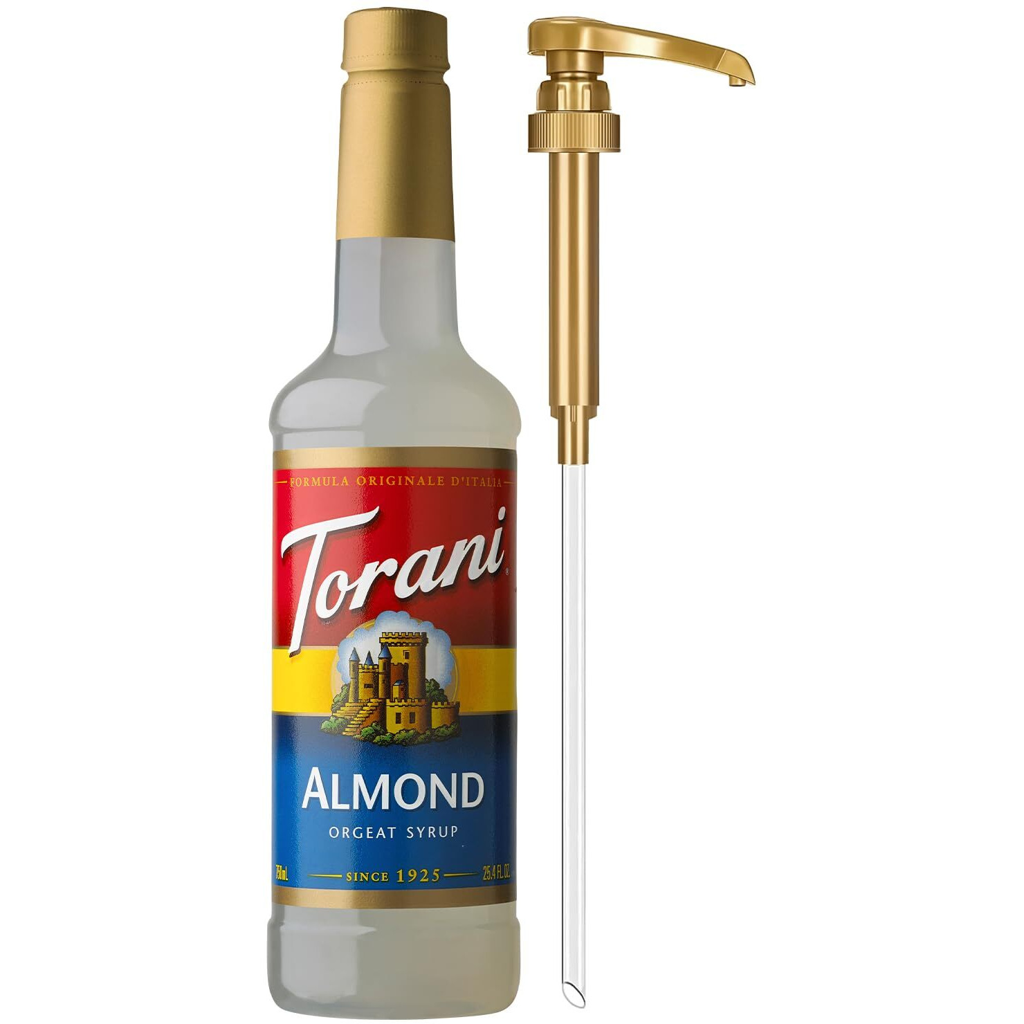 Torani Coffee Syrup, Almond Orgeat Flavored Syrup For Drinks, Pump Included, 25.4 Fl Oz