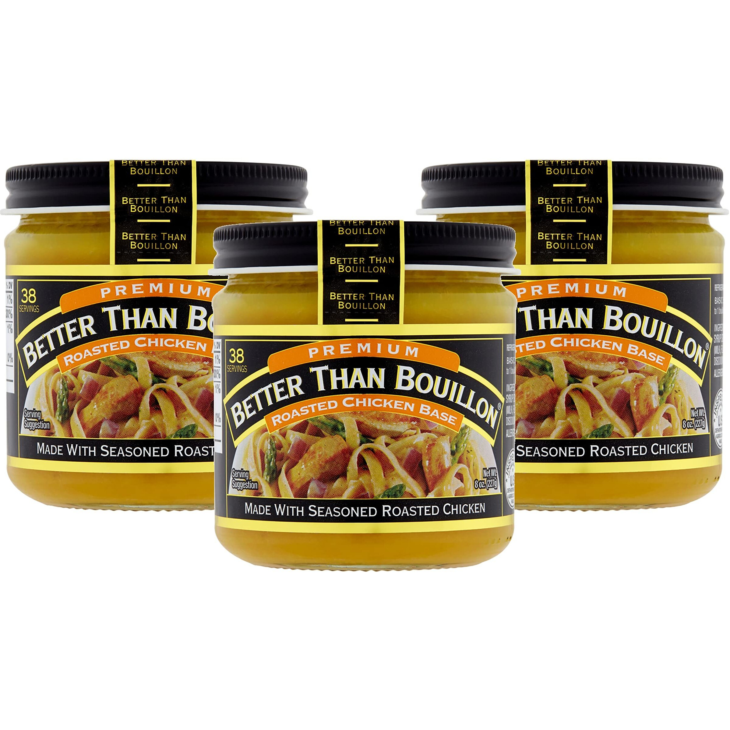 Better Than Bouillon Premium Roasted Chicken Base, Made With Seasoned Roasted Chicken, 38 Servings, Blendable Base For Added Flavor, 8-Ounce Jar (Pack Of 3)