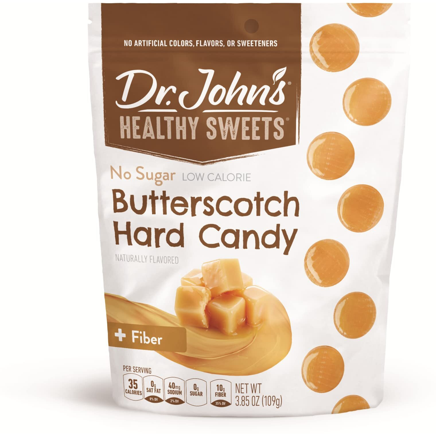 Dr. Johns Sugar Free Candy, Healthy Hard Candy With Zero Sugar, Low Calorie Snacks, Keto Friendly, Vegan, Gluten Free, Butterscotch Flavor, 24 Count, 3.85 Oz