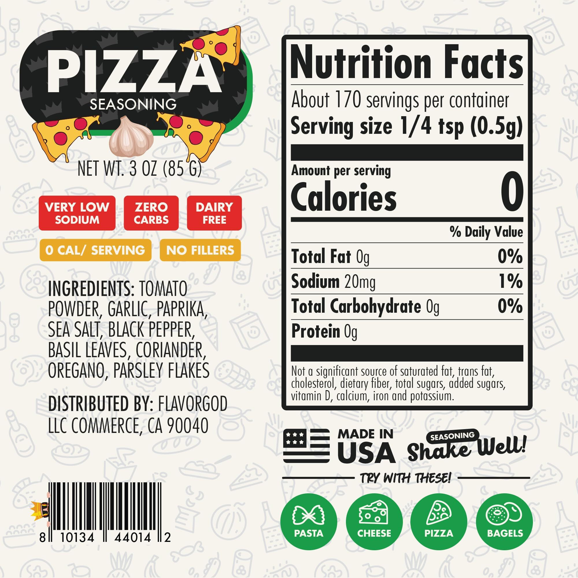 Pizza Seasoning Mix By Flavor God - Premium All Natural & Healthy Spice Blend For Grilling Chicken, Beef, Seafood, Vegetables, Salad, Tacos, Ravioli, & Pasta- Kosher, Gluten-Free, Dairy-Free, Vegan, Keto Friendly