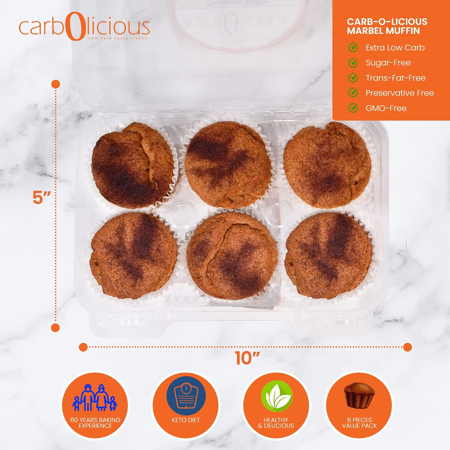 Low Carb Cinnamon Muffins [6-Pack] By Carb-O-Licious- Delicious Keto Muffins With Only 3 Net Carbs Each- Sugar Free Healthy Snack With Almond Flour- Best Tasting Low-Carb Diet Treat Ever