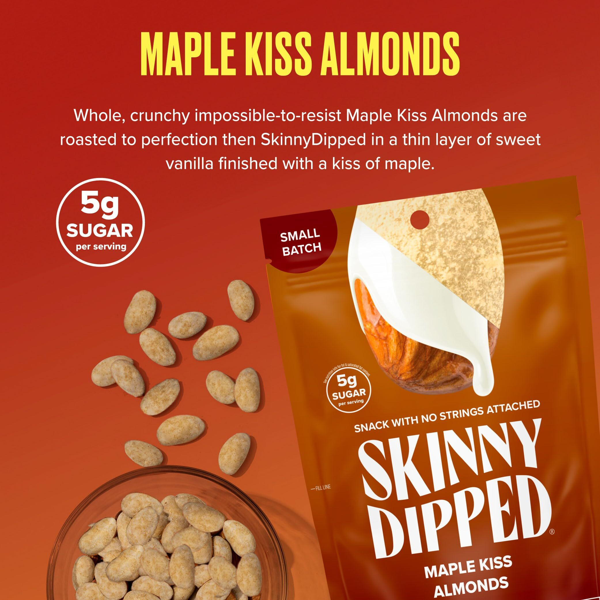 Skinnydipped Maple Kiss Almonds, Healthy Snack, Plant Protein, Gluten Free, 3.5 Oz Resealable Bags, Pack Of 5, Limited Edition