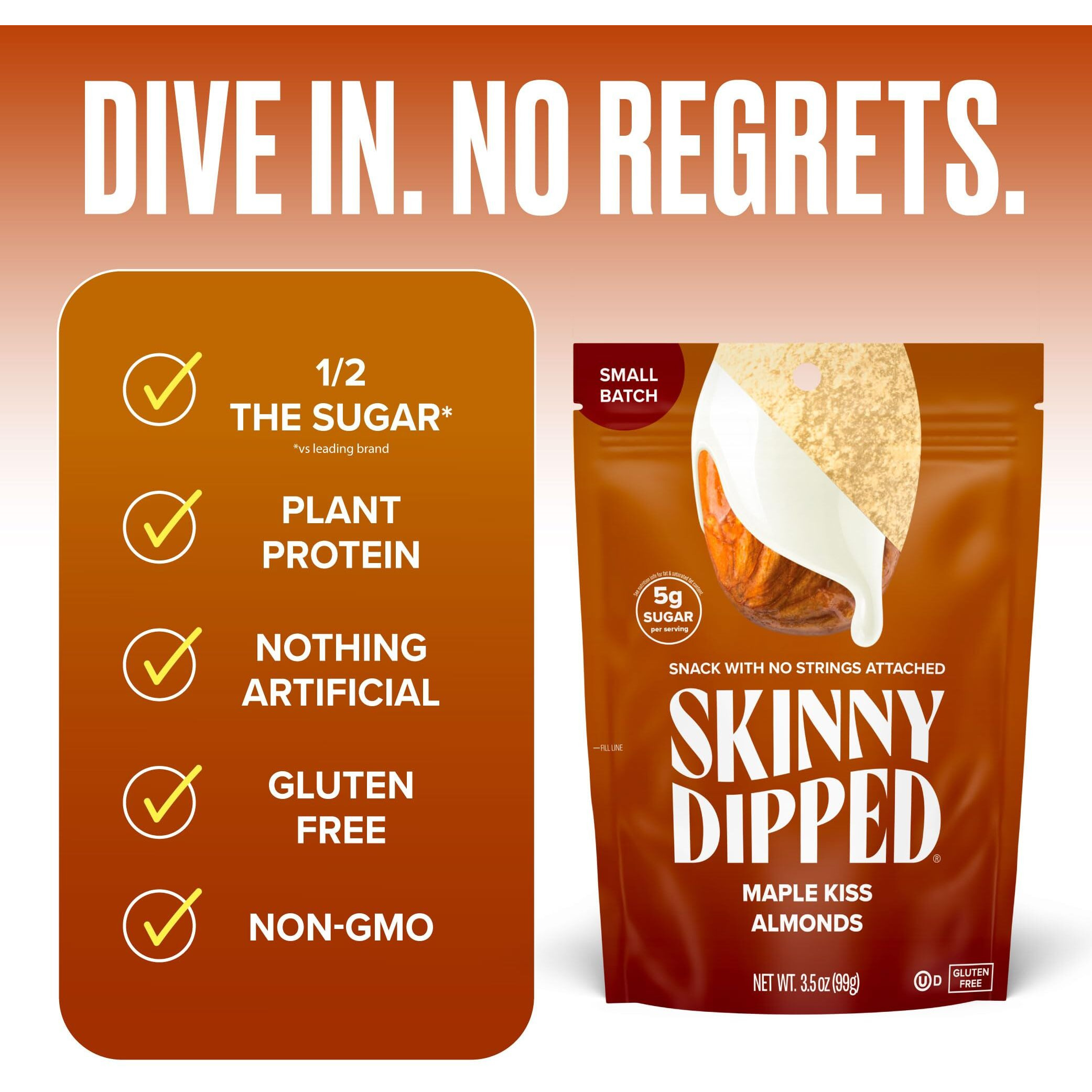 Skinnydipped Maple Kiss Almonds, Healthy Snack, Plant Protein, Gluten Free, 3.5 Oz Resealable Bags, Pack Of 5, Limited Edition