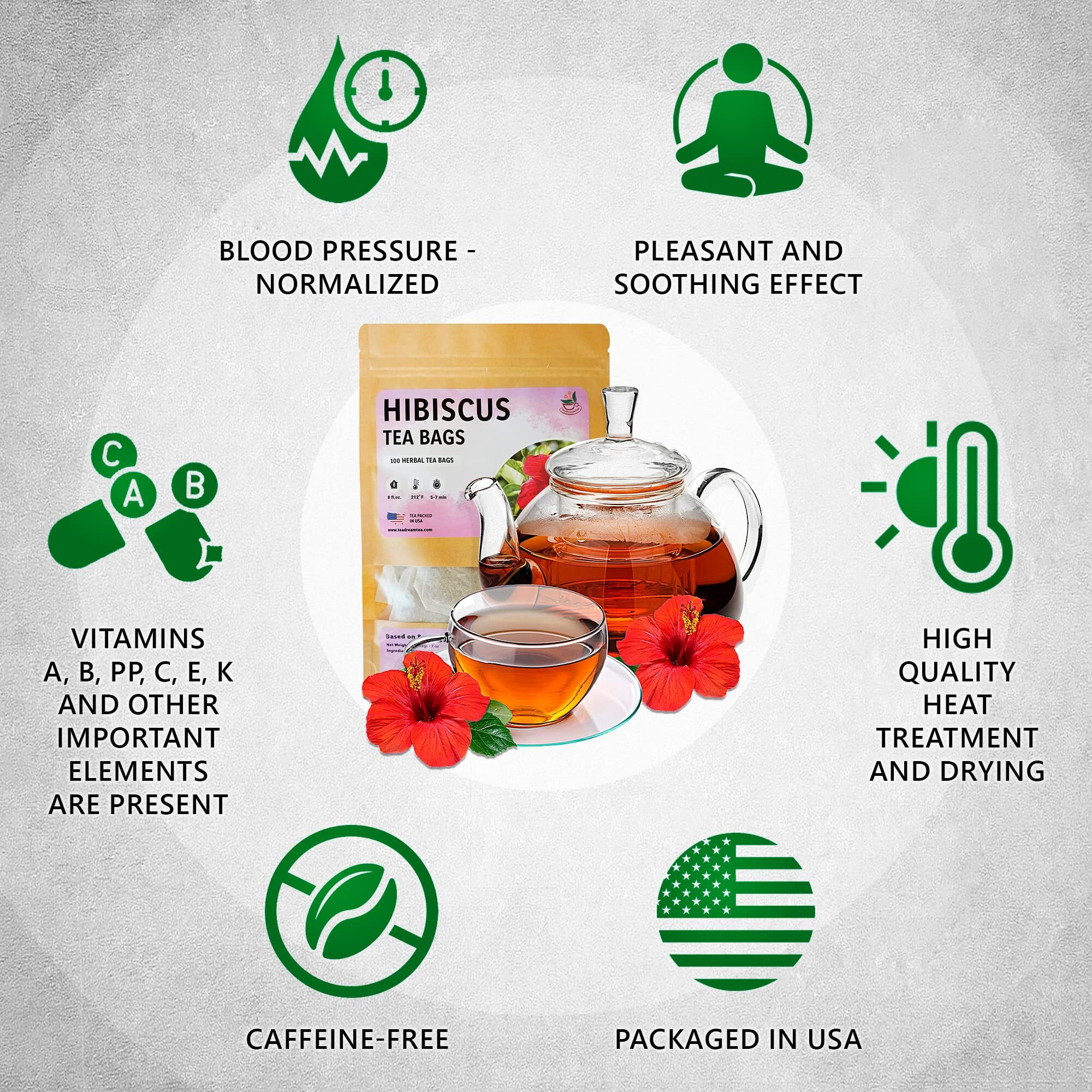 Teadreamtea Hibiscus Tea Bags | 100 Bleach-Free Tea Bags | Caffeine Free | Dried Hibiscus Flowers | Hibiscus Flower Tea | Dried Flower Tea | Brew Hot Or Iced |Herbal Hibiscus Tea