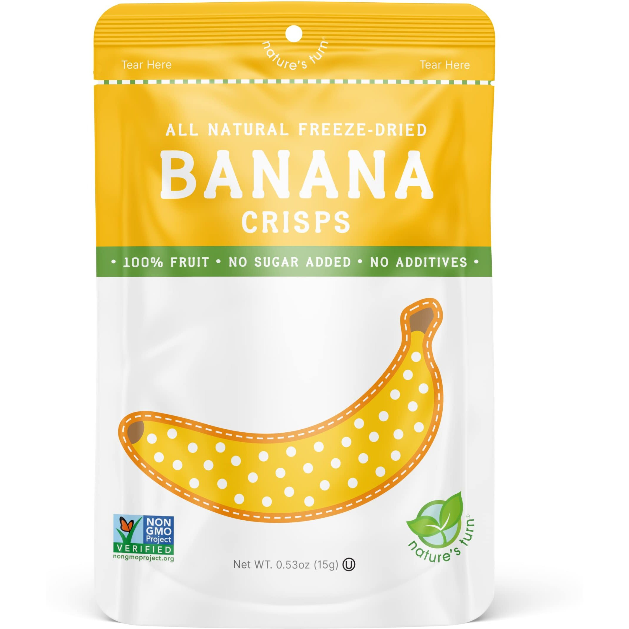 Natures Turn Freeze-Dried Fruit Snacks, Banana Crisps, Pack Of 12 (0.53 Oz Each)