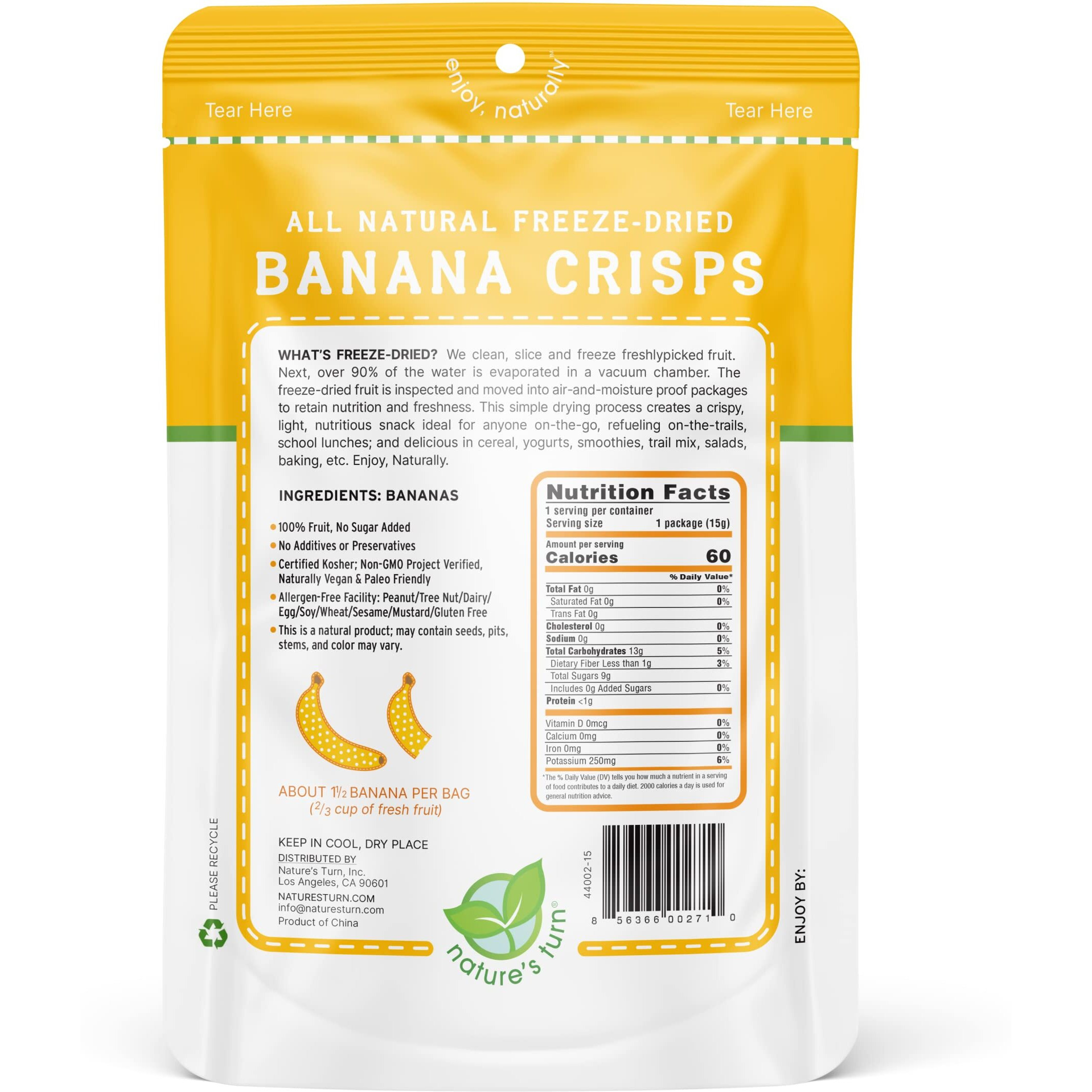 Natures Turn Freeze-Dried Fruit Snacks, Banana Crisps, Pack Of 12 (0.53 Oz Each)