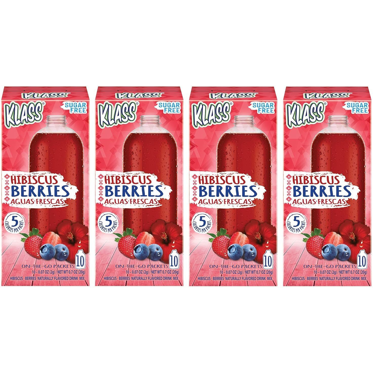 Drink Mix Hibiscus Berries | Klass Aguas Frescas | Sugar Free (Pack Of 4, 40 Count Powder Stick Packs) Shake It Up The New Way To Drink Aguas Frescas.