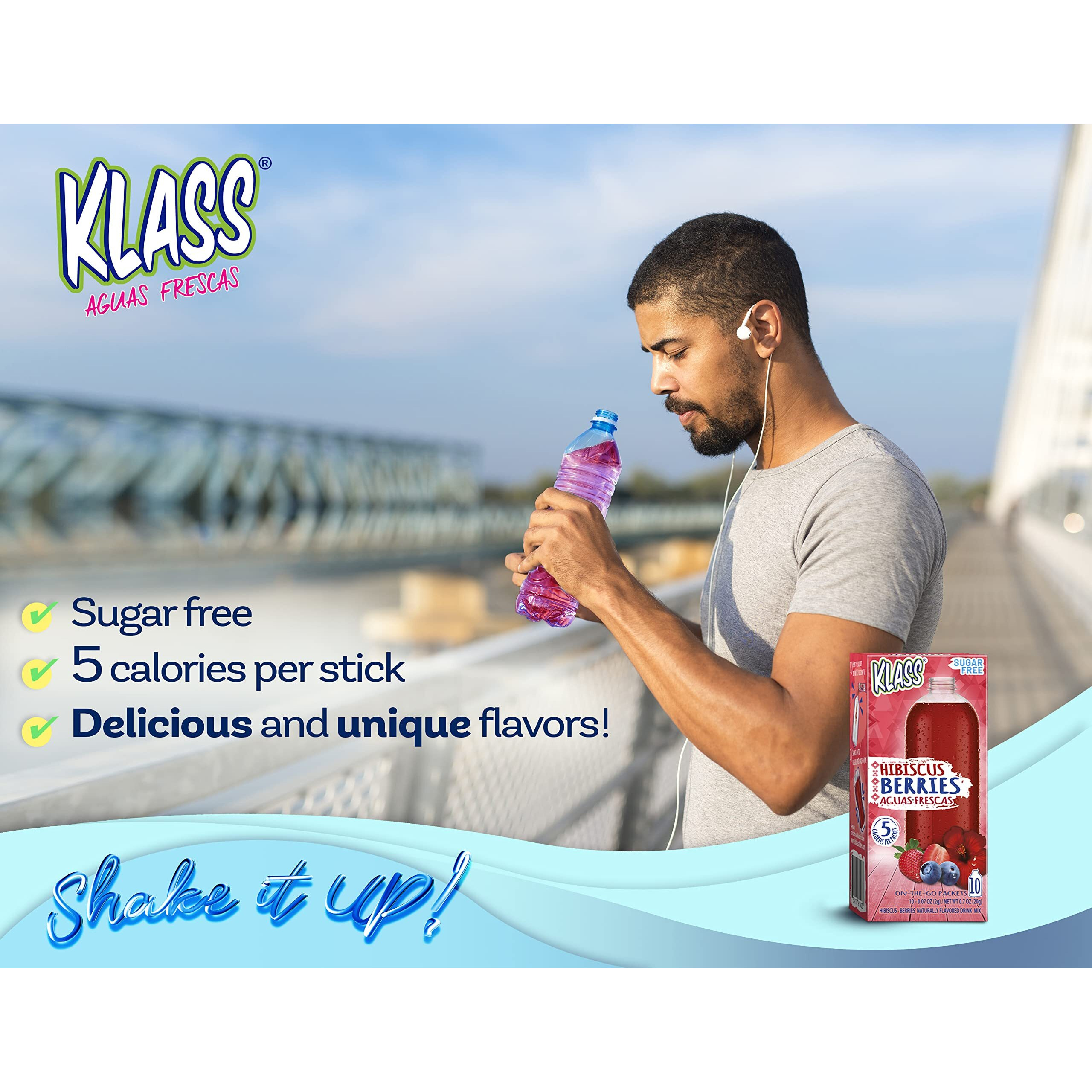 Drink Mix Hibiscus Berries | Klass Aguas Frescas | Sugar Free (Pack Of 4, 40 Count Powder Stick Packs) Shake It Up The New Way To Drink Aguas Frescas.