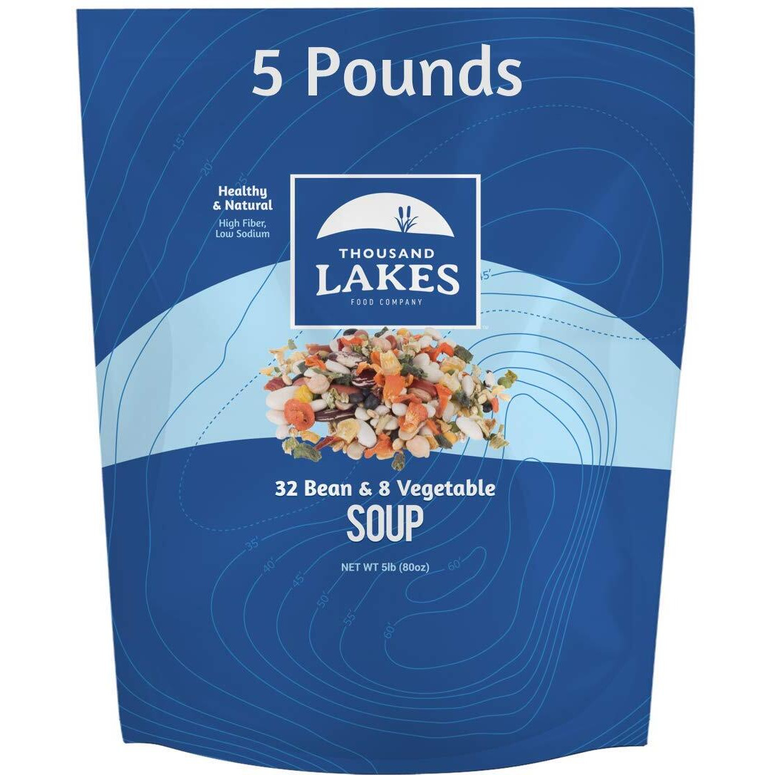 Thousand Lakes 32 Bean And 8 Vegetable Dry Soup Mix - Bulk - 5 Pounds | Low Sodium | No Fat | High Fiber | 100+ Servings | Vegan