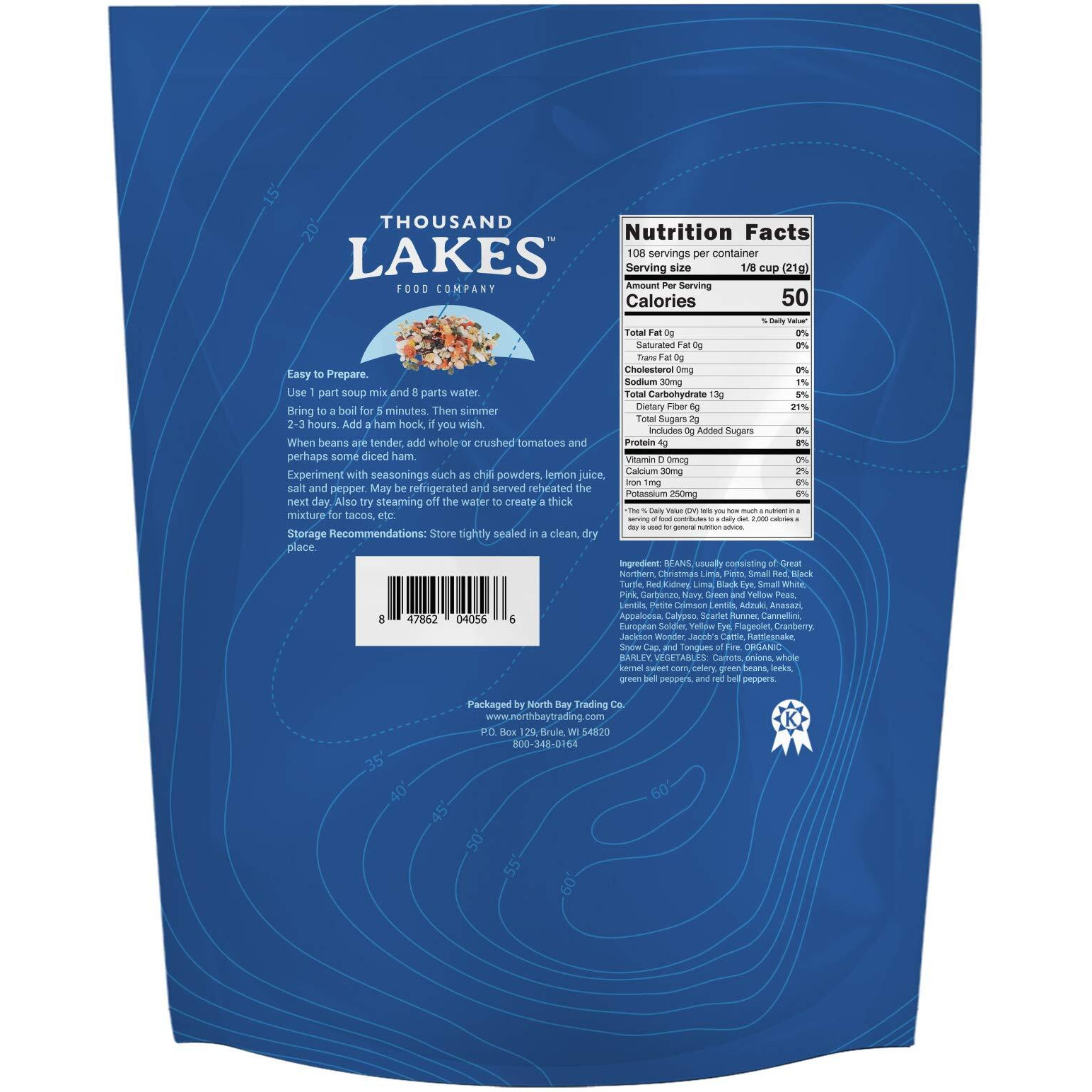 Thousand Lakes 32 Bean And 8 Vegetable Dry Soup Mix - Bulk - 5 Pounds | Low Sodium | No Fat | High Fiber | 100+ Servings | Vegan