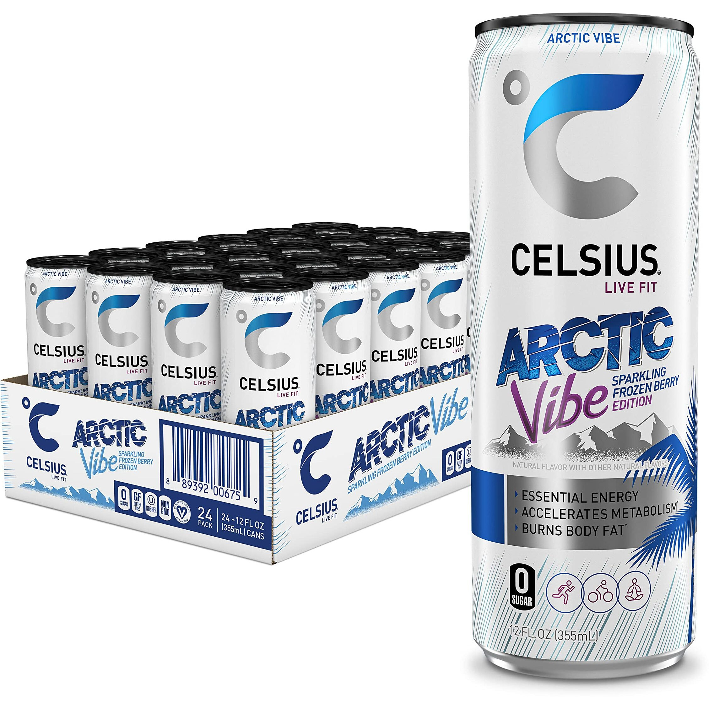 Celsius Sparkling Arctic Vibe, Functional Essential Energy Drink, 12 Fl Oz (Pack Of 24)
