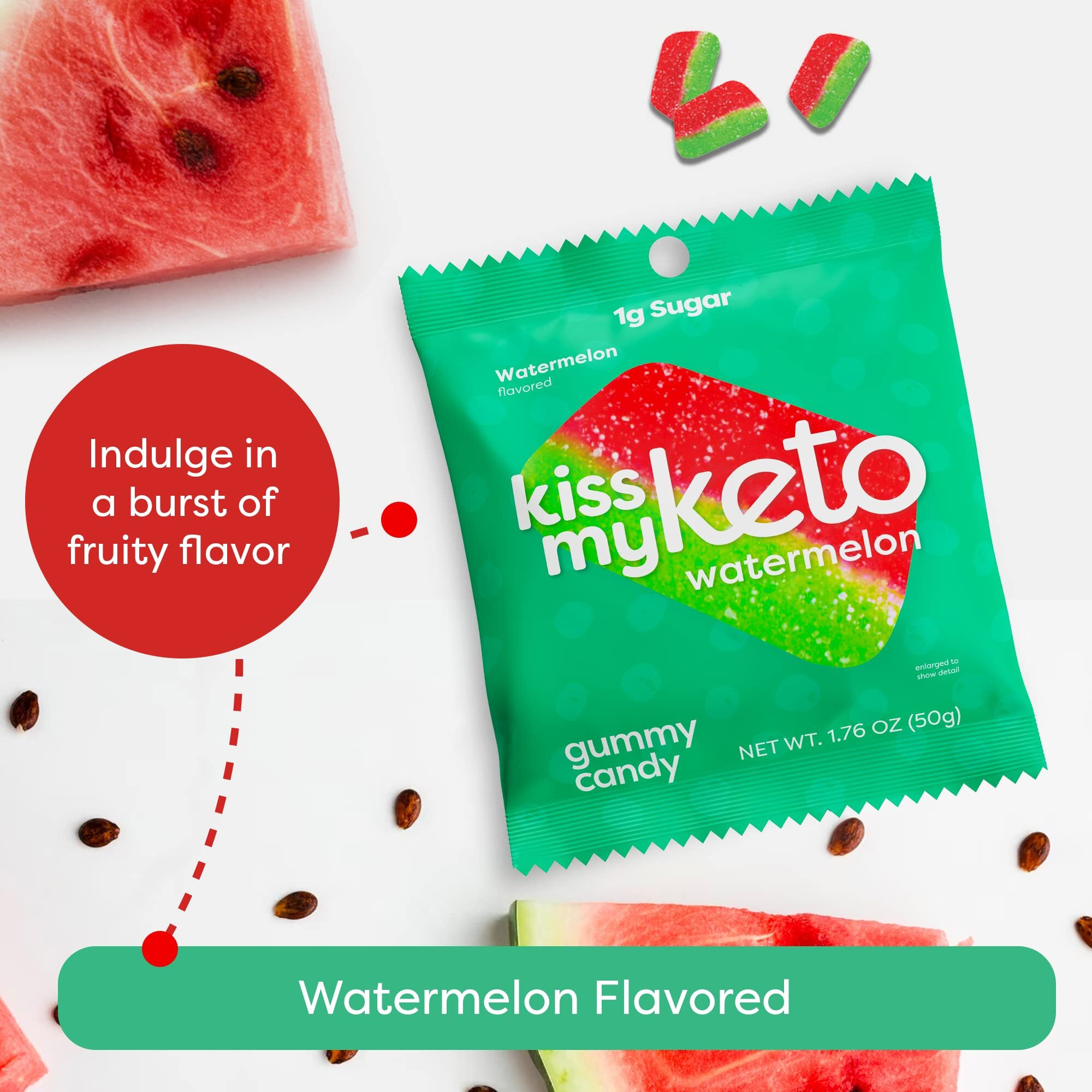 Kiss My Keto Gummies Candy - Low Carb Watermelon Candy Gummy, Keto Snack Pack - Healthy Candy Gummys - Vegan Candy, Keto Gummy Candy - Keto Candy Gummies (24-Pack)