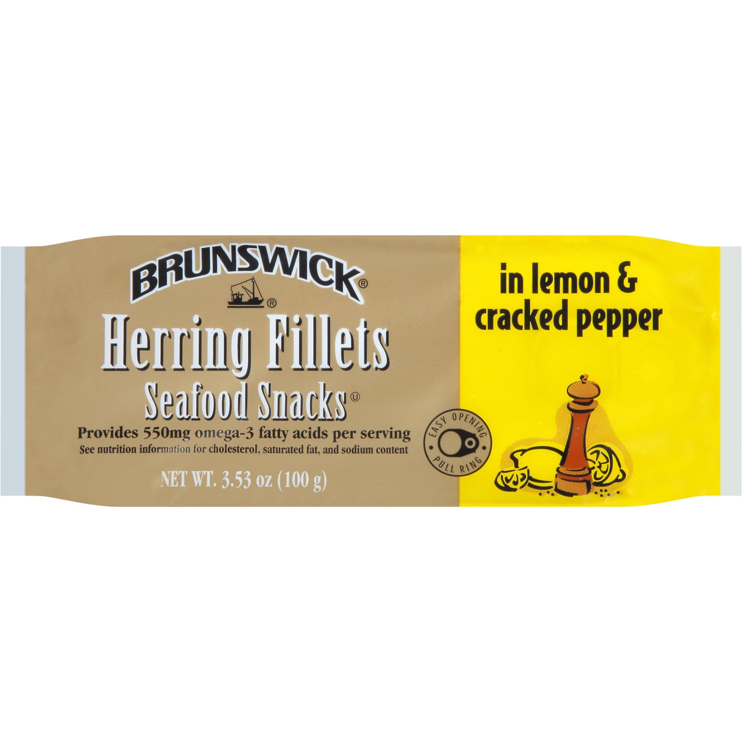 Brunswick Herring Fillets In Lemon & Cracked Pepper, 3.53 Oz (Pack Of 12) - 15G Protein Per Serving - Gluten Free, Keto Friendly - Great For Pasta & Seafood Recipes
