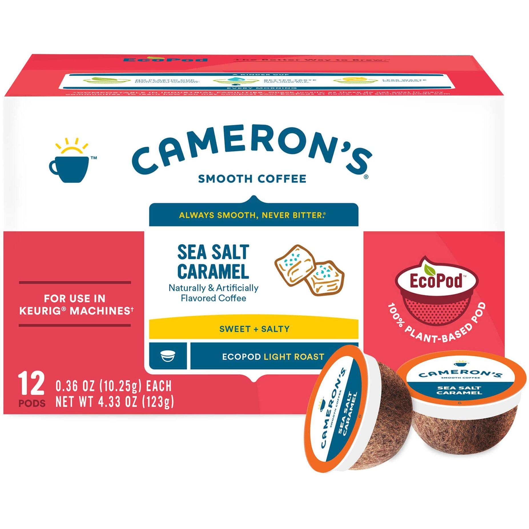 Cameron's Coffee Single Serve Pods, Flavored, Sea Salt Caramel, 12 Count (Pack Of 6)