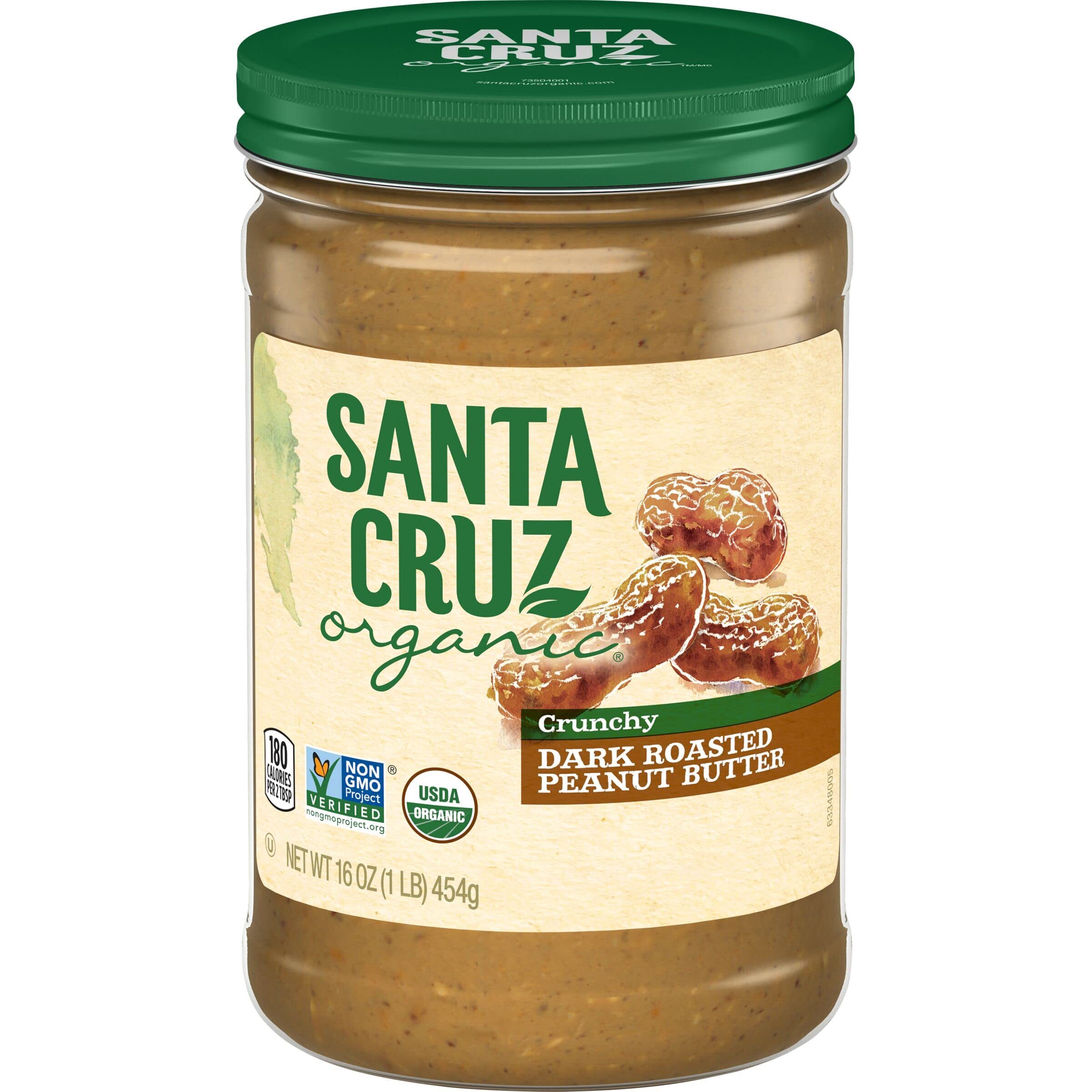 Santa Cruz Organic Peanut Butter, Dark Roasted, Crunchy, 16 Ounces (Pack Of 6)