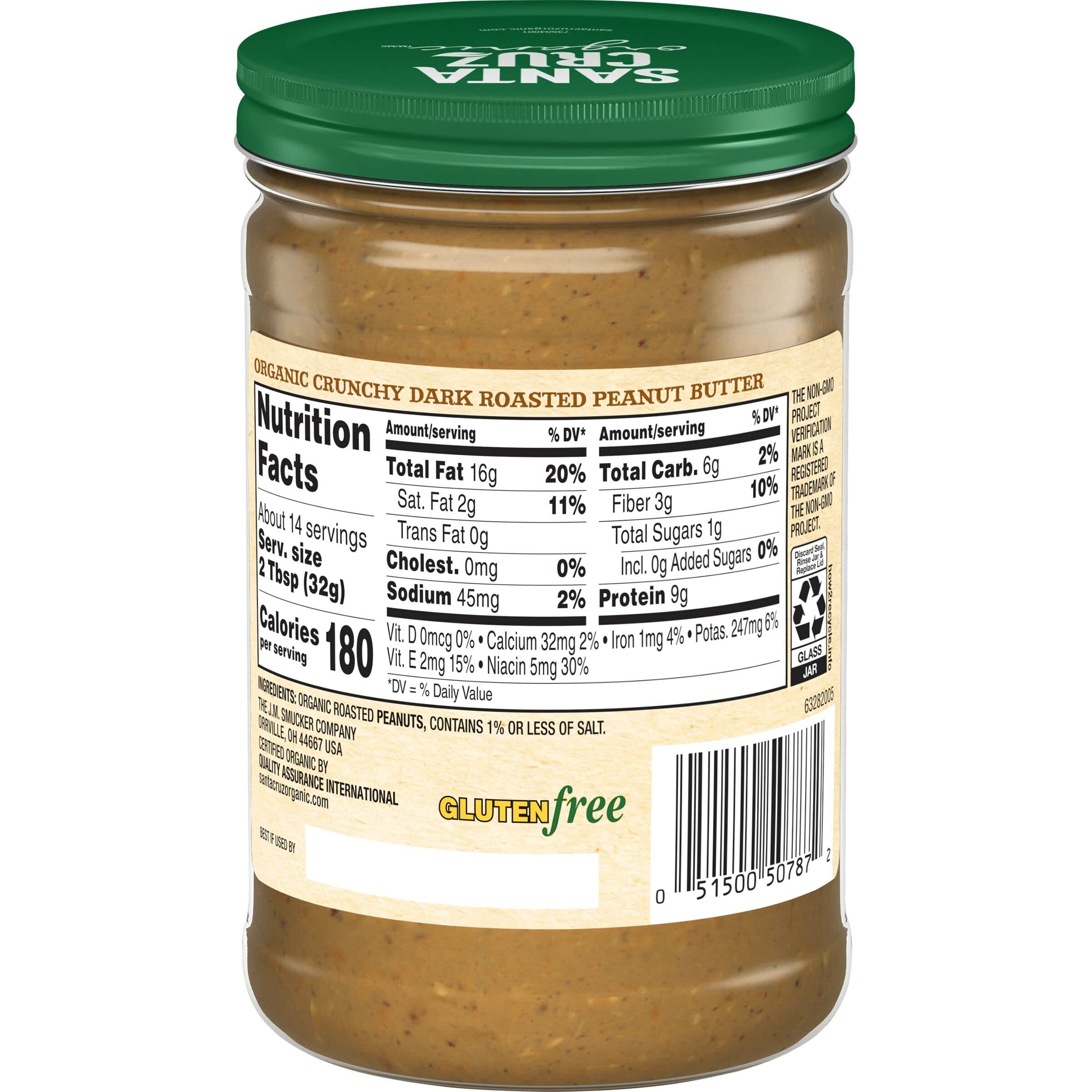 Santa Cruz Organic Peanut Butter, Dark Roasted, Crunchy, 16 Ounces (Pack Of 6)