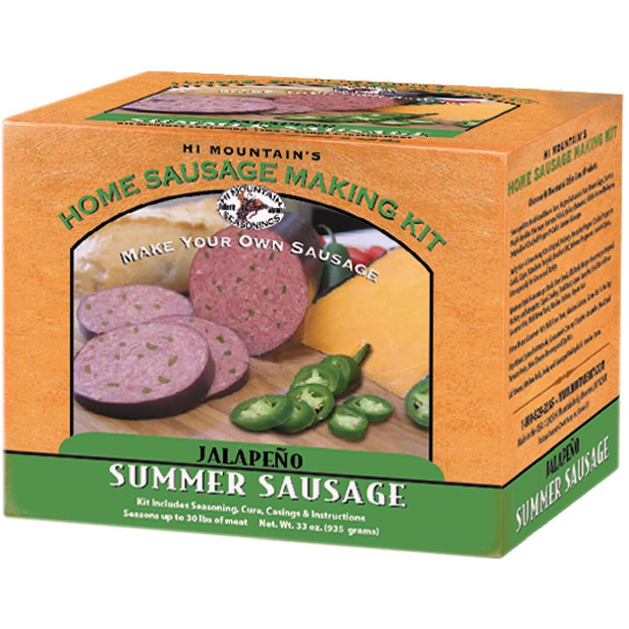 Hi Mountain Seasonings | Summer Sausage Seasoning Kit | Jalapeno | Includes Seasoning, Cure, 10 Casings & Directions | Seasons Up To 30Lbs Of Meat | Beef, Pork, Venison, Deer & Wild Game