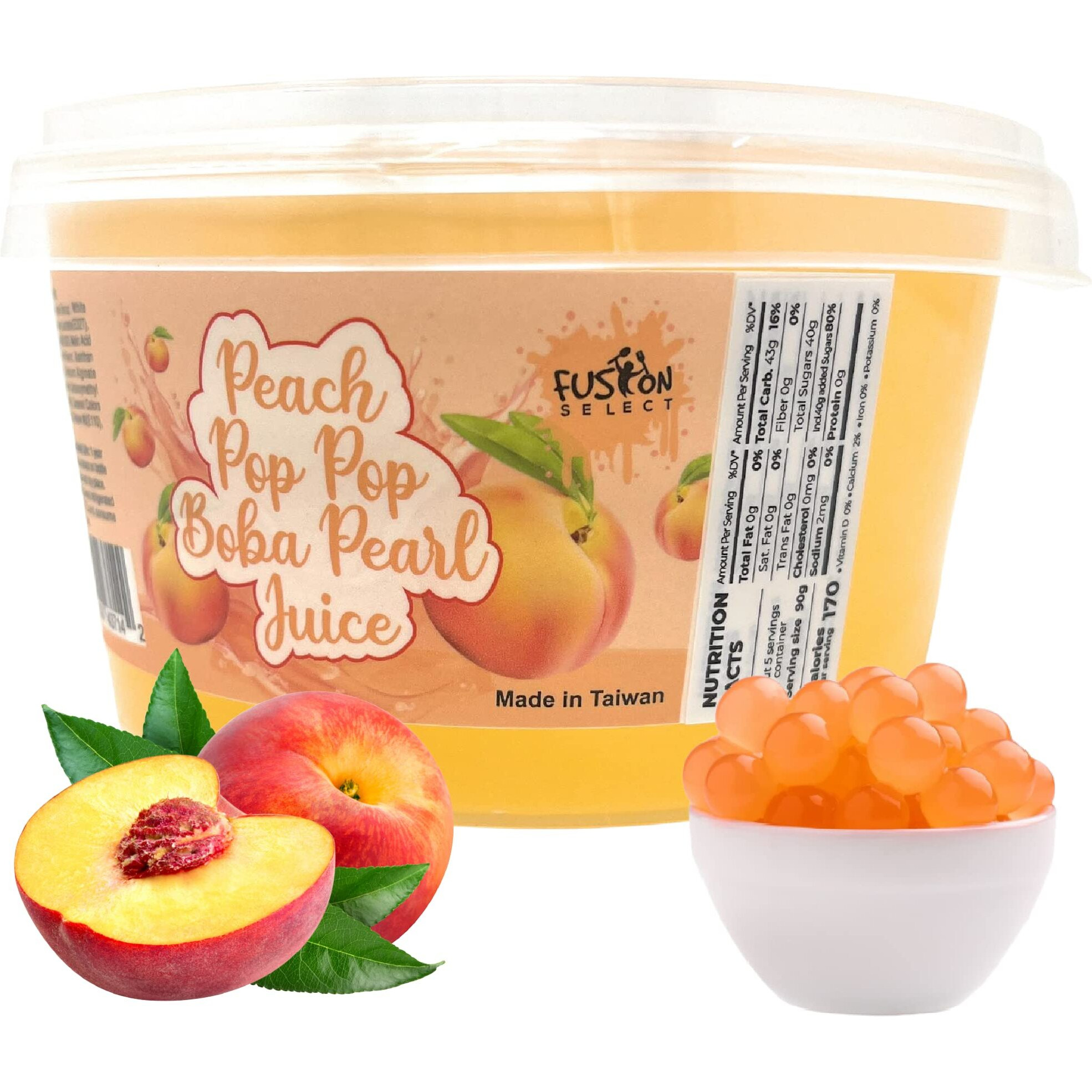Fusion Select Peach Bobaz Bursting Bobaz Popping Bobaz Pearls For Bobaz Tea, Bubble Tea, Fruit Tea, Yogurt Toppings 450 Grams